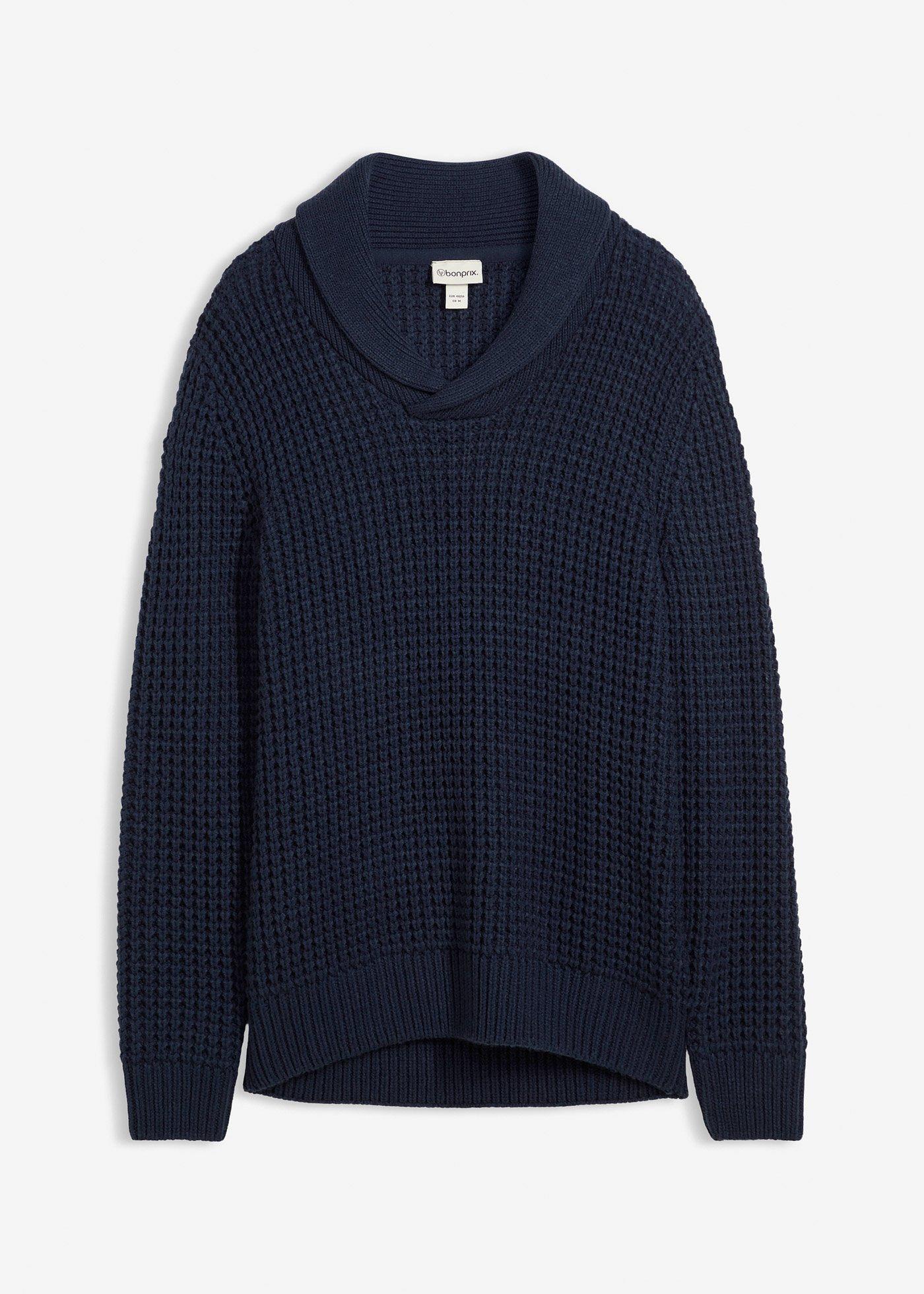 Pull en grosse maille à col châle, texture gaufrée