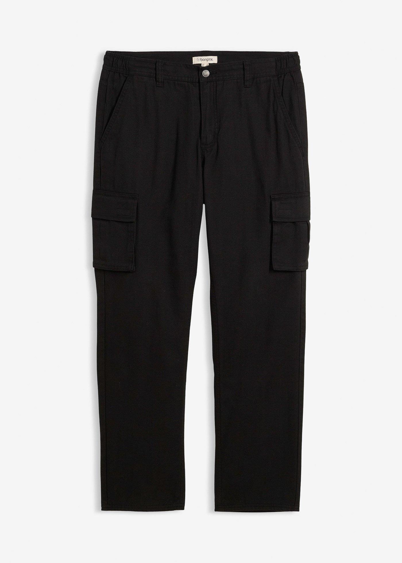 Pantalon cargo et loose à doublure chaude en flanelle et taille élastiquée, droit
