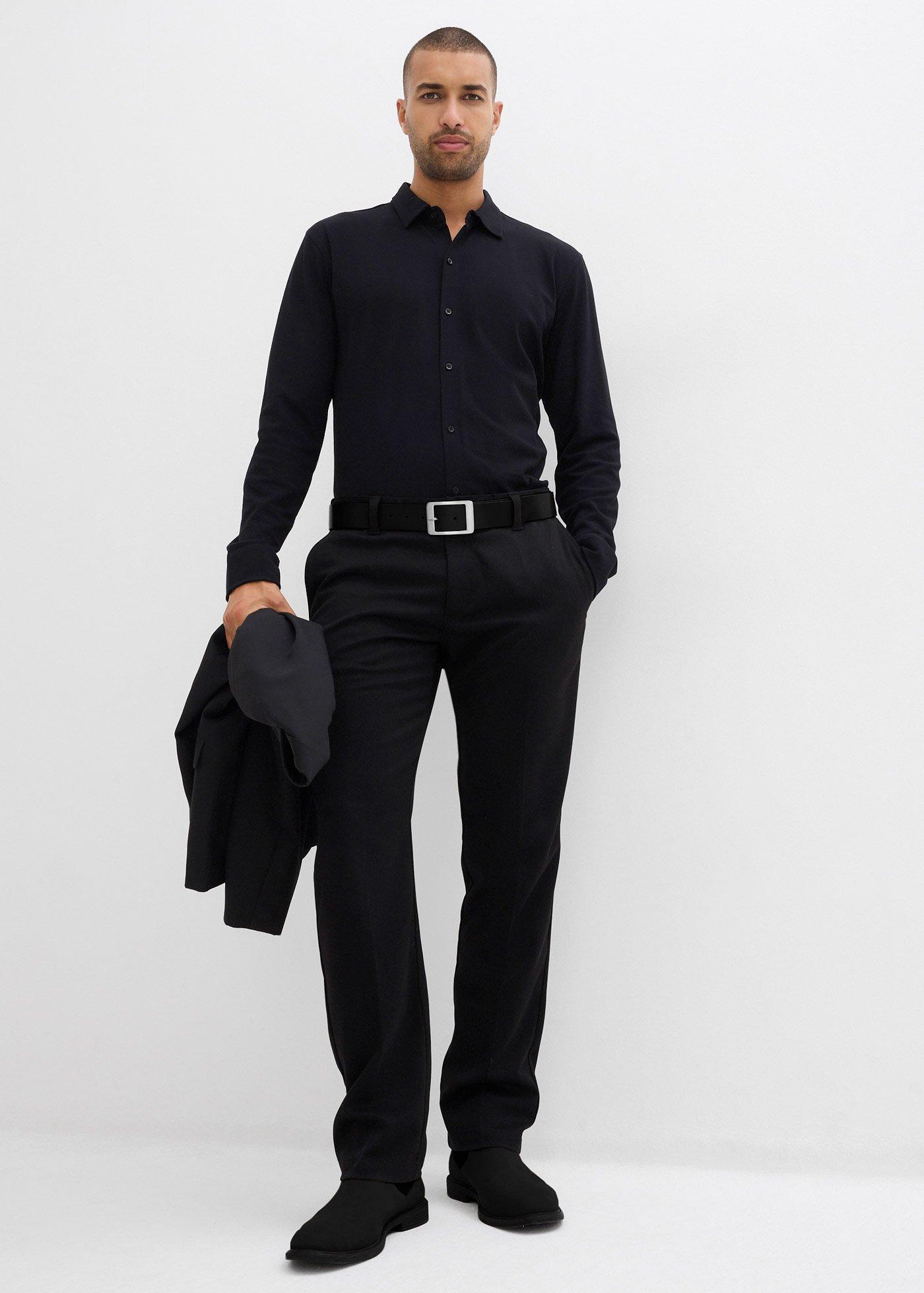 Koszula z długim rękawem, z bawełnianej piki z dużą zawartością stretchu, slim fit - Bonprix