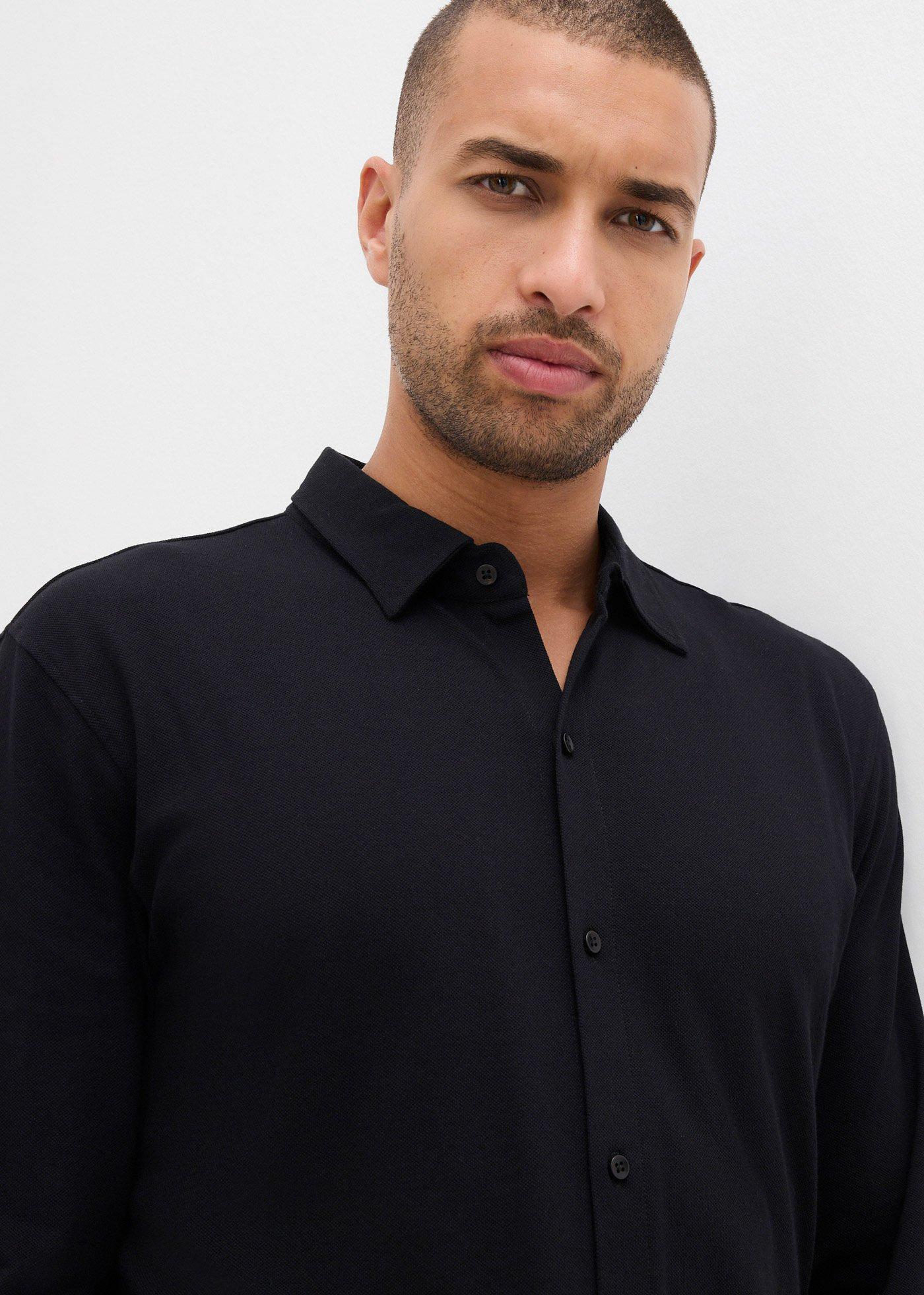 Koszula z długim rękawem, z bawełnianej piki z dużą zawartością stretchu, slim fit - Bonprix