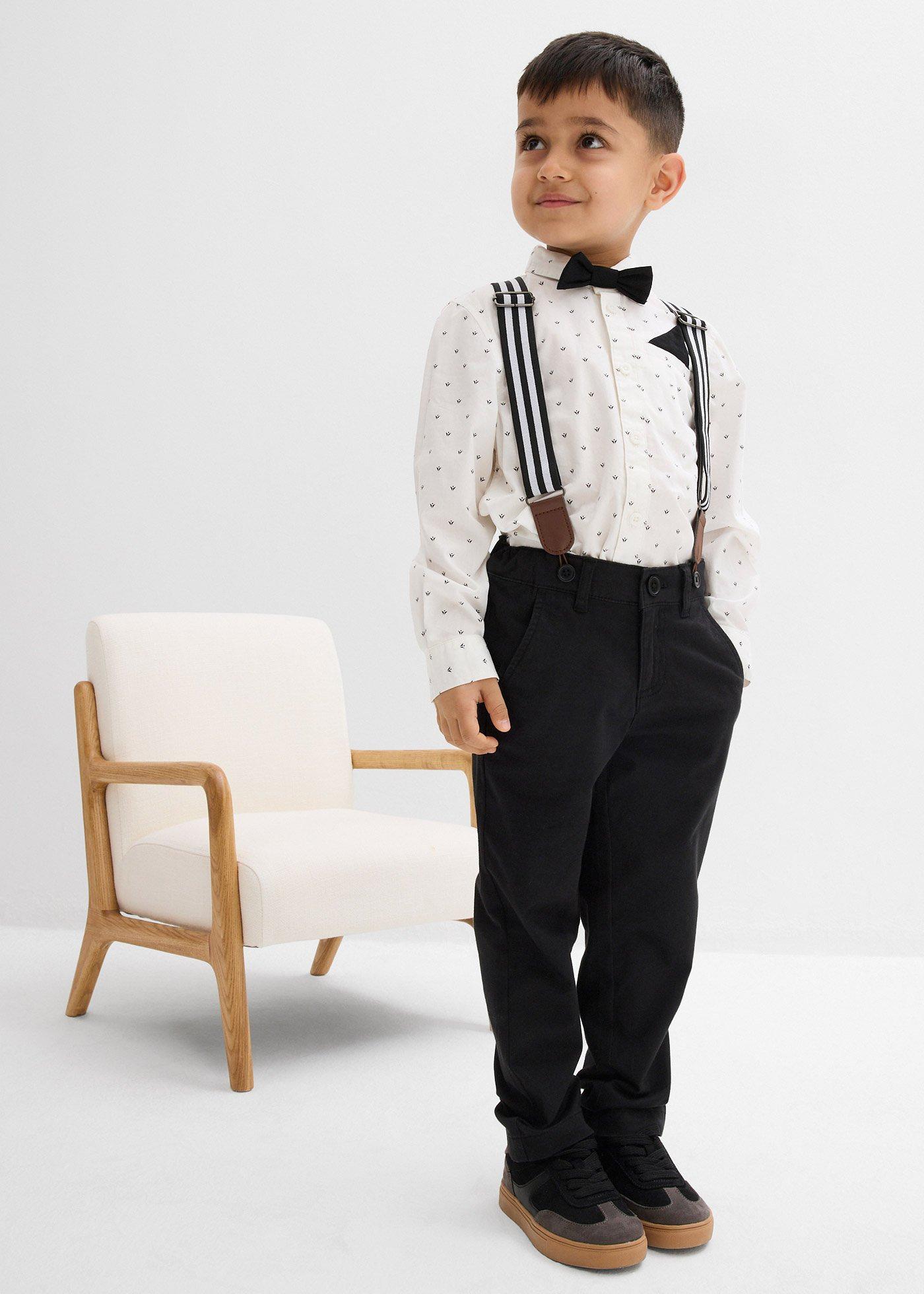 Koszula, spodnie ze stretchem, szelki i mucha (4 części) - Bonprix