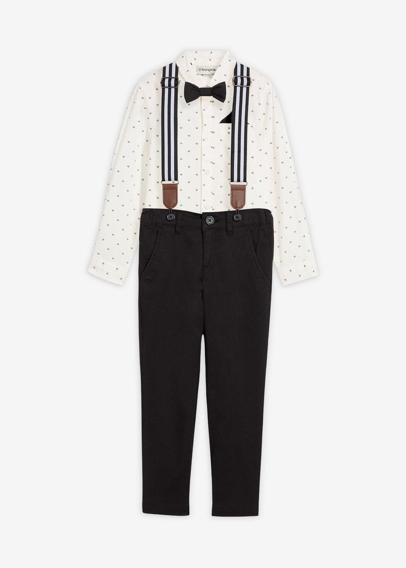 Koszula, spodnie ze stretchem, szelki i mucha (4 części) - Bonprix