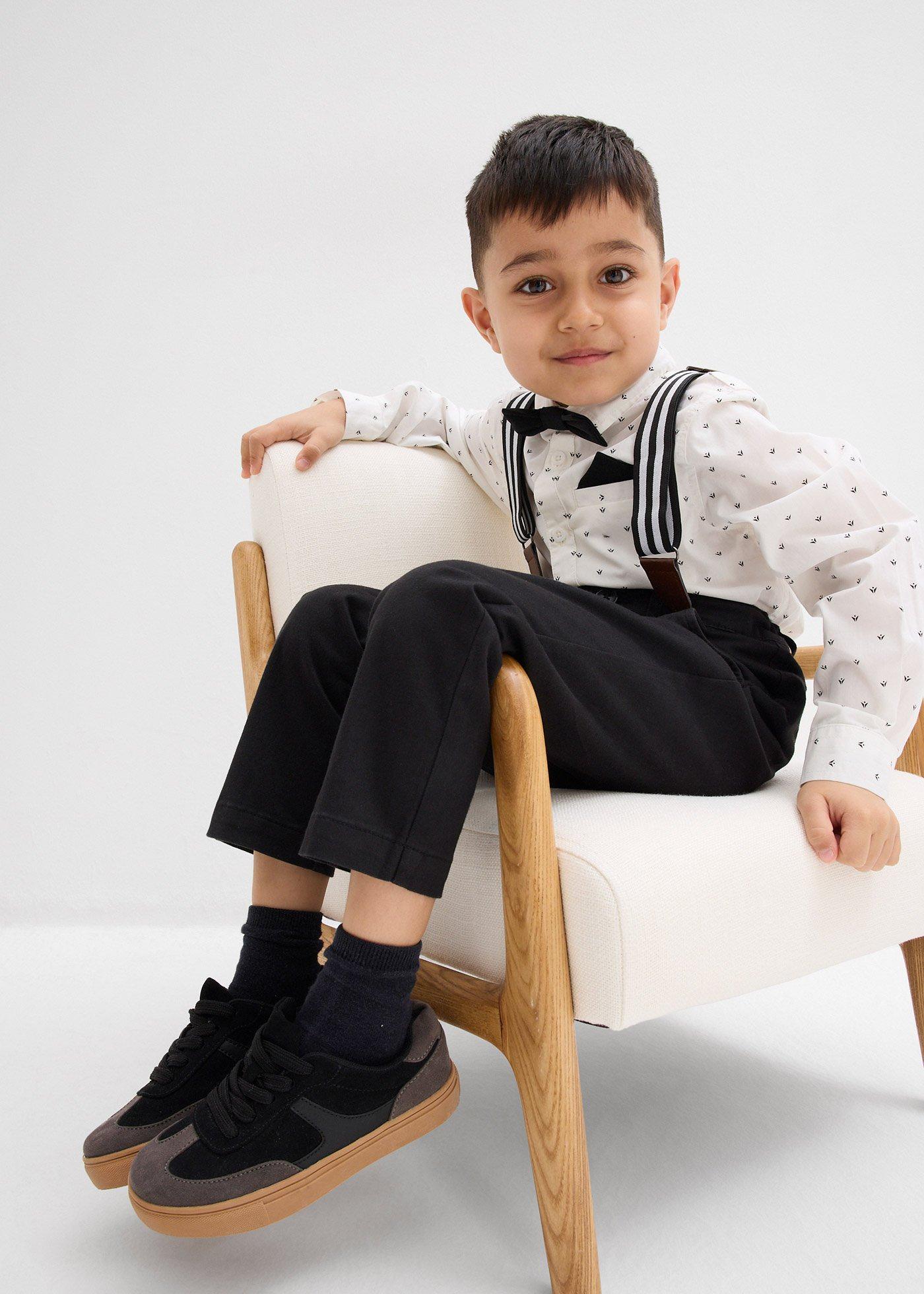 Koszula, spodnie ze stretchem, szelki i mucha (4 części) - Bonprix