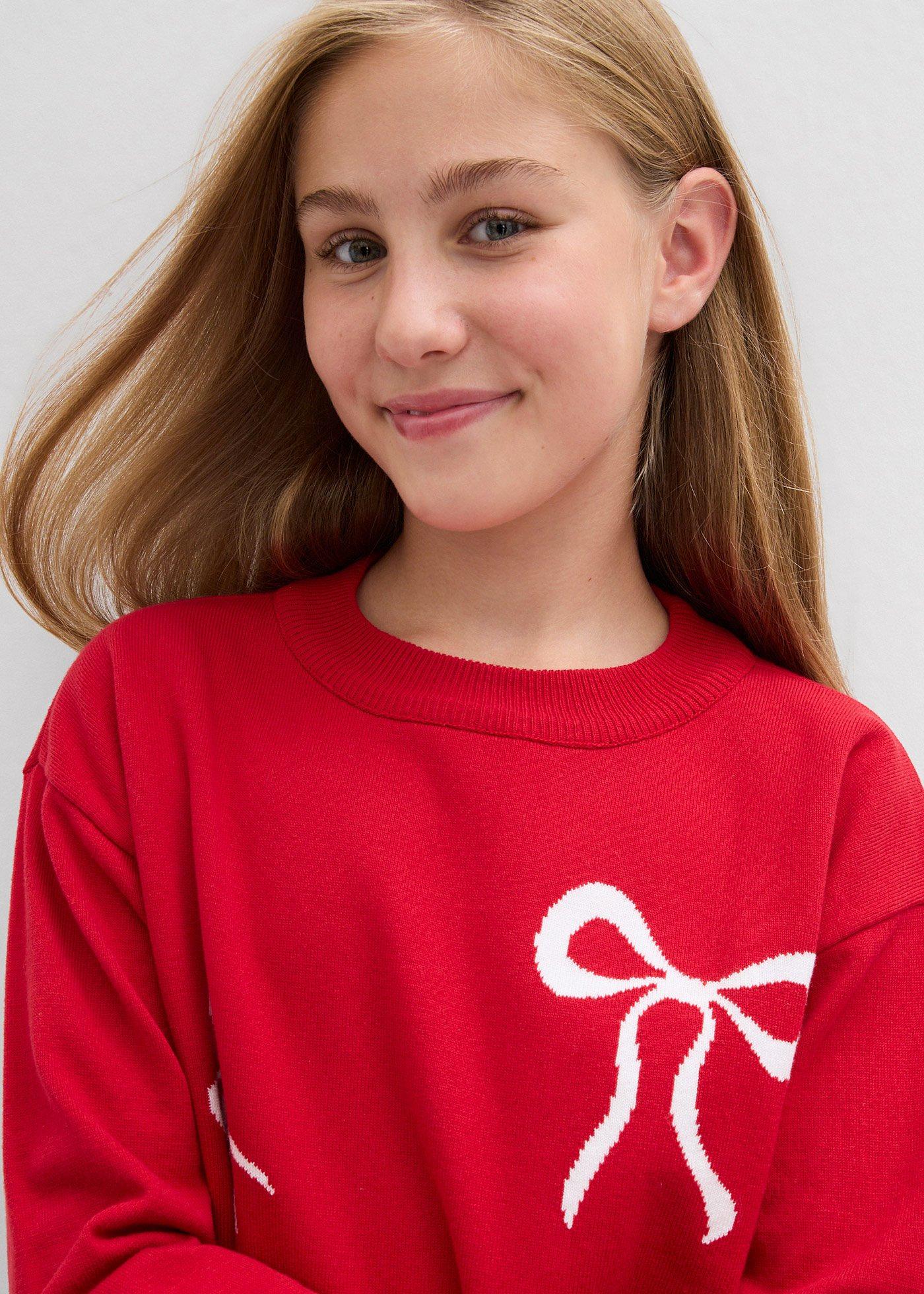 Cienki sweter z nadrukiem kokardki - Bonprix