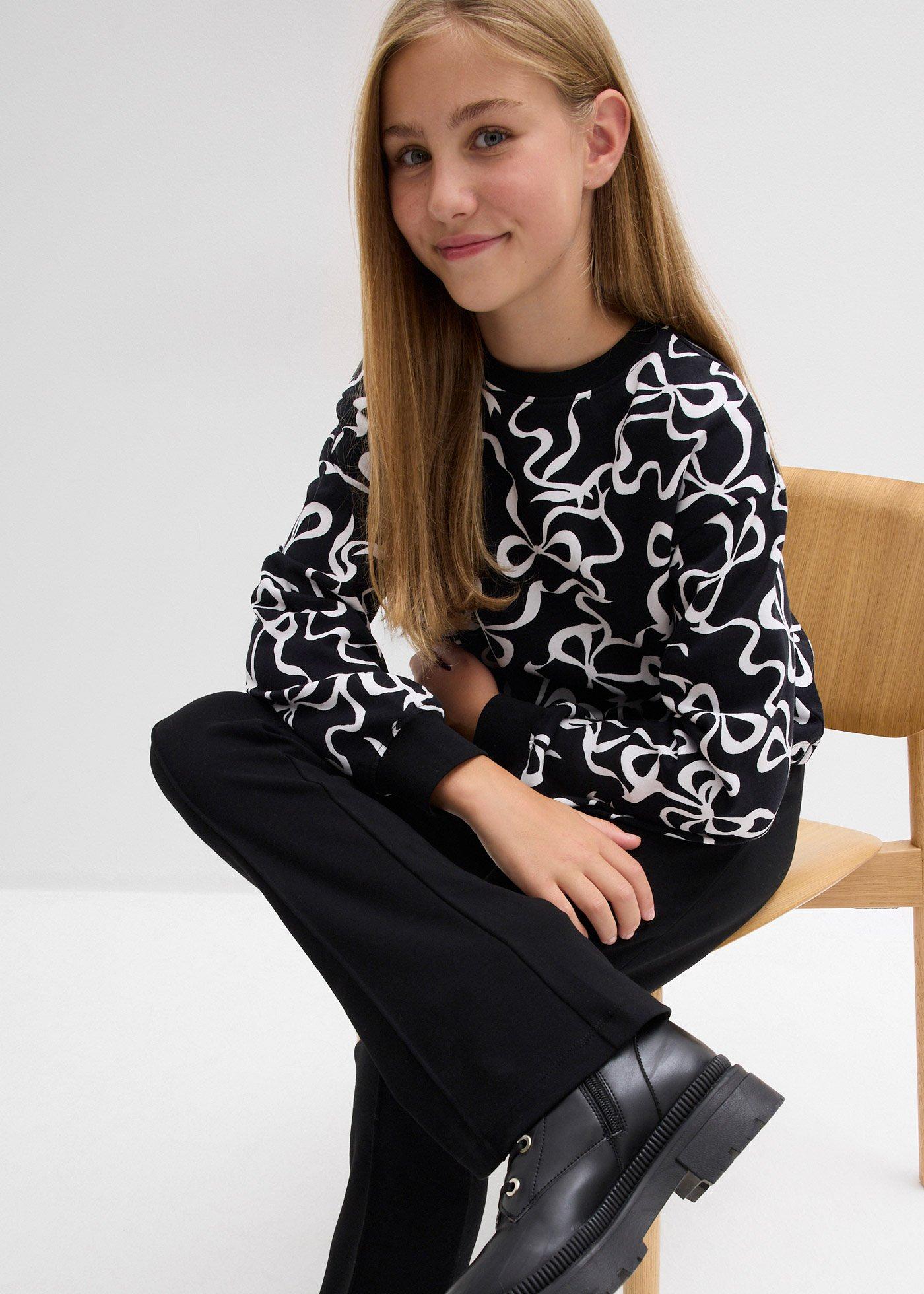 Spodnie z rozszerzanymi nogawkami z mocnej bawełnianej dzianiny dżersejowej - Bonprix