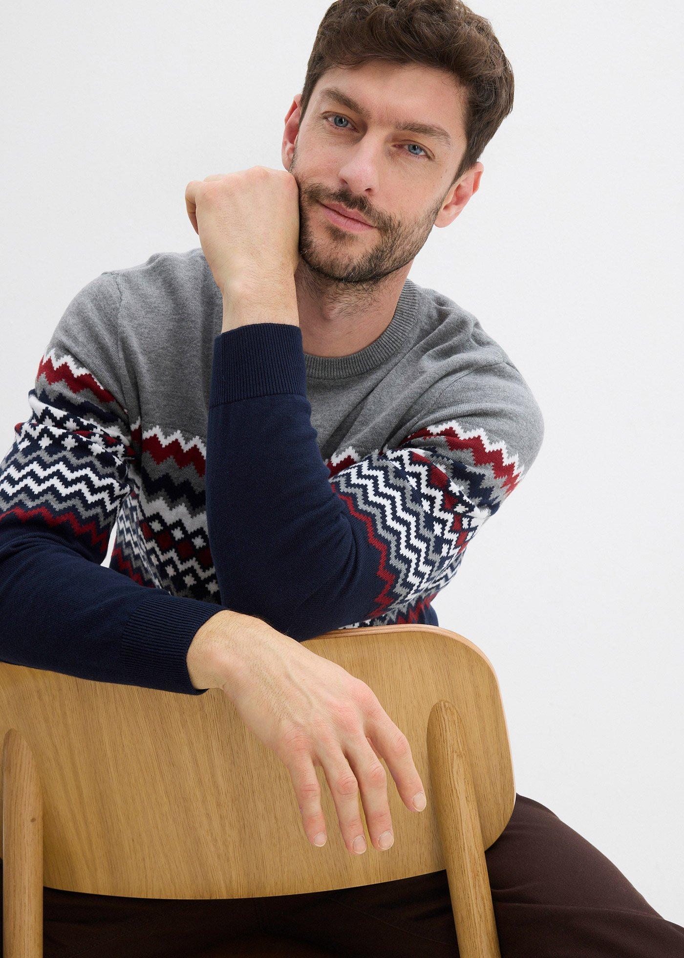 Sweter w norweski wzór,   z bawełną - Bonprix