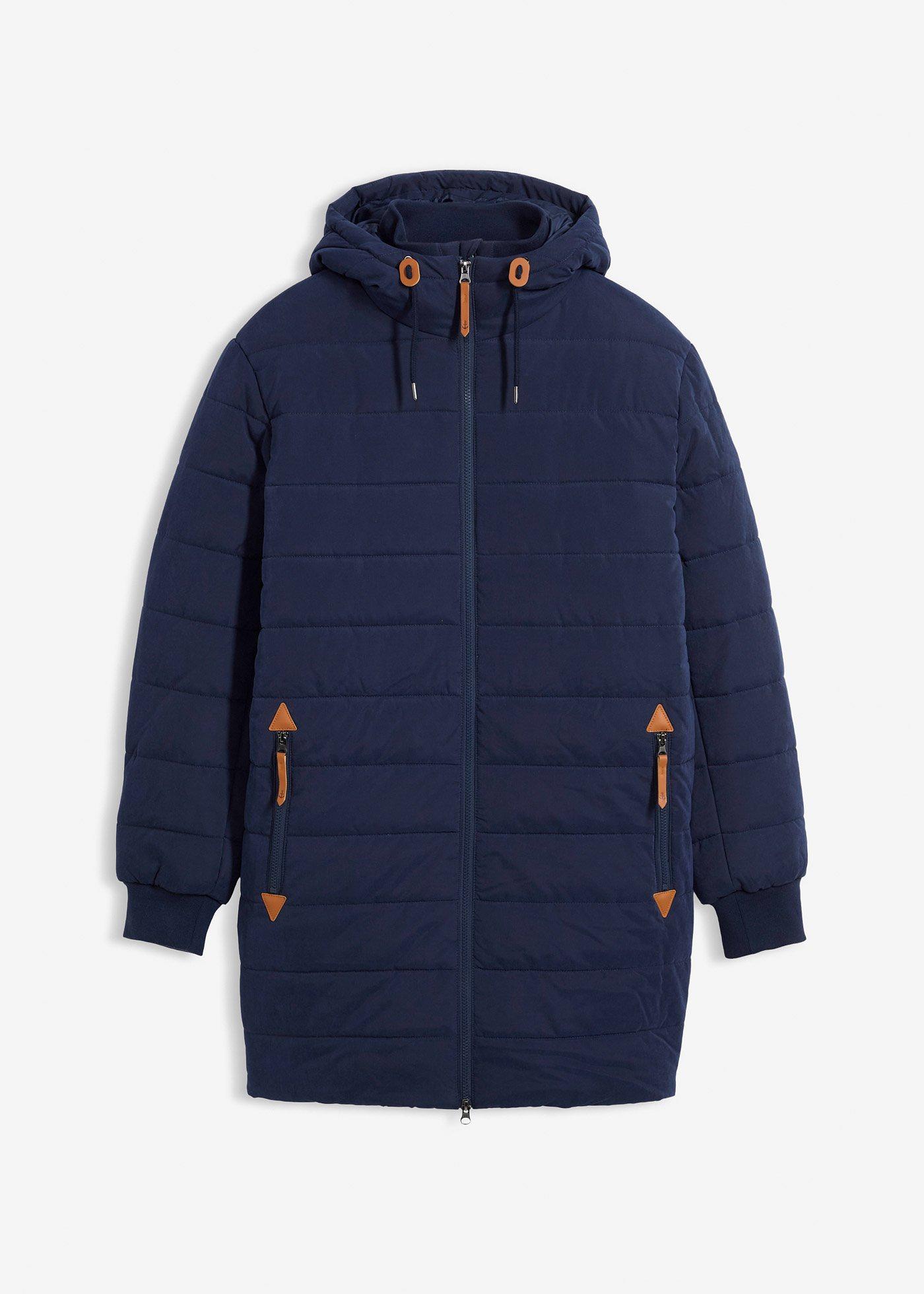 Gewatteerde parka met capuchon en imitatieleer
