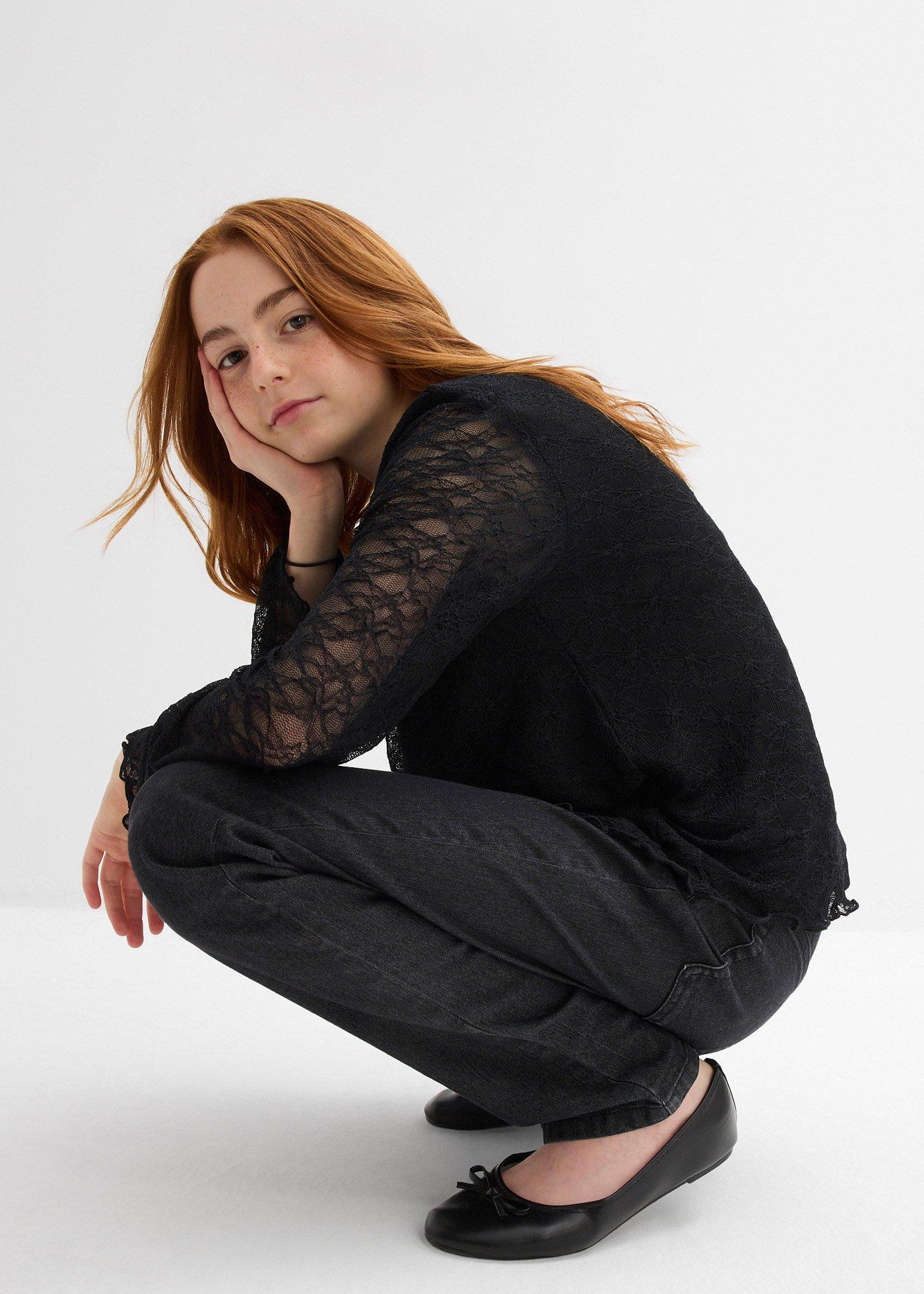 Koronkowa bluzka z długim rękawem - Bonprix