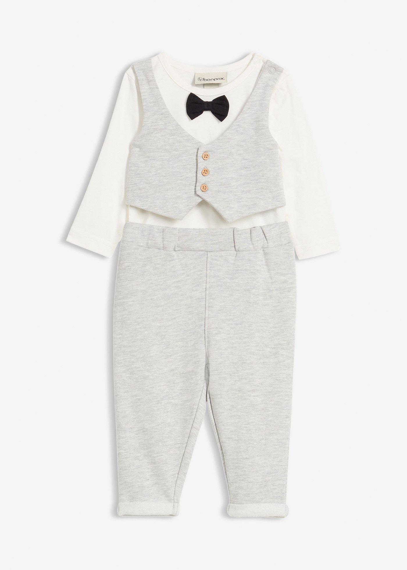 Odświętny zestaw, body z kamizelką, spodnie, mucha, z czystej bawełny organicznej (3 części) - Bonprix