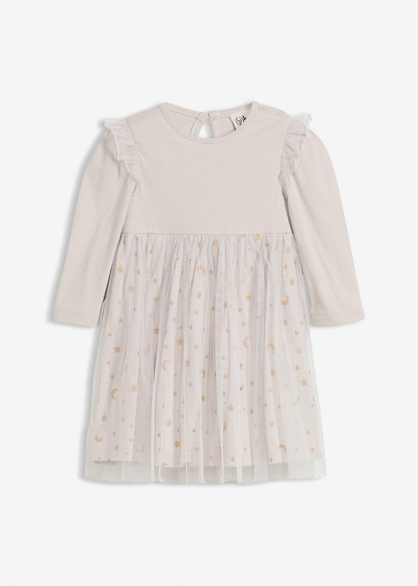 Sukienka niemowlęca z body, z falbankami i tiulem - Bonprix