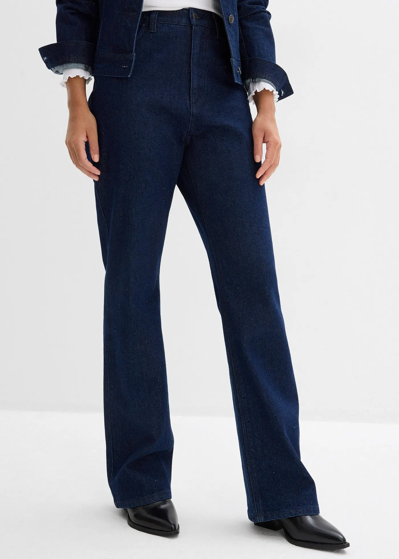 Свободные прямые джинсы Bonprix с завышенной талией, украшенные стразами