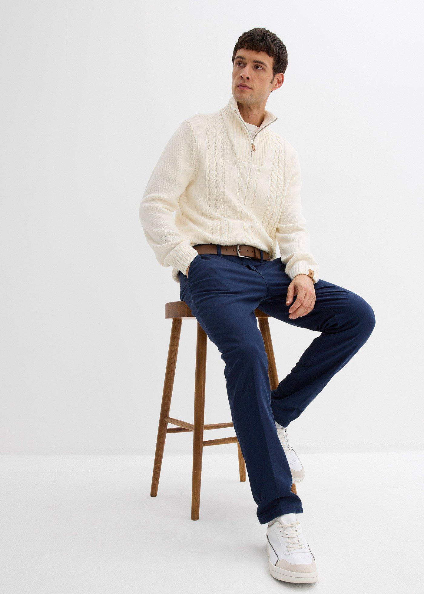 Spodnie chinosy regular fit z ciepłą podszewką flanelową, tapered - Bonprix