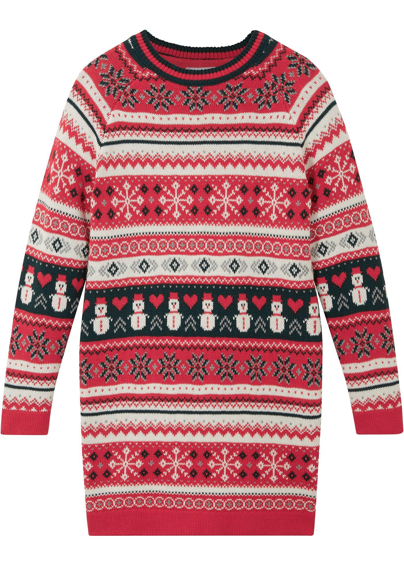 Sukienka dzianinowa dziewczęca w zimowy deseń - Bonprix