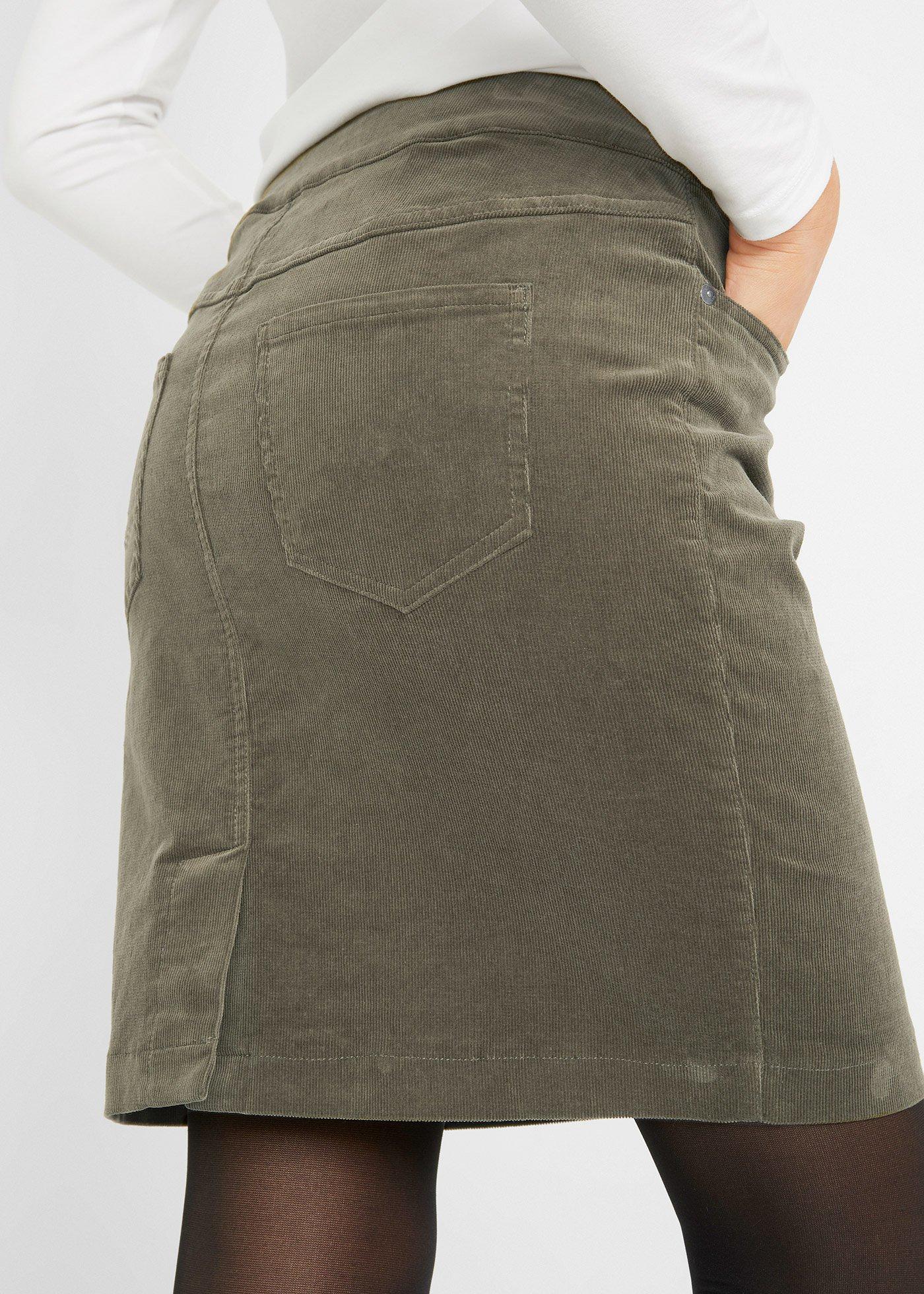 Spódnica sztruksowa z bawełny ze stretchem, z wygodnym paskiem - Bonprix