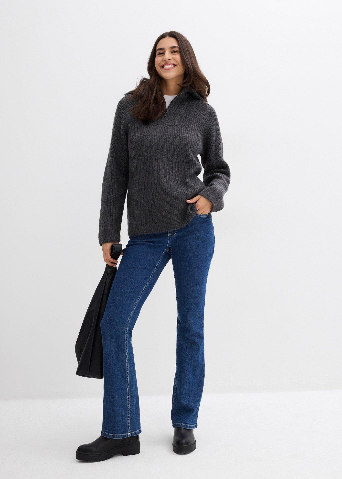 Sweter w prążki ze stójką - Bonprix