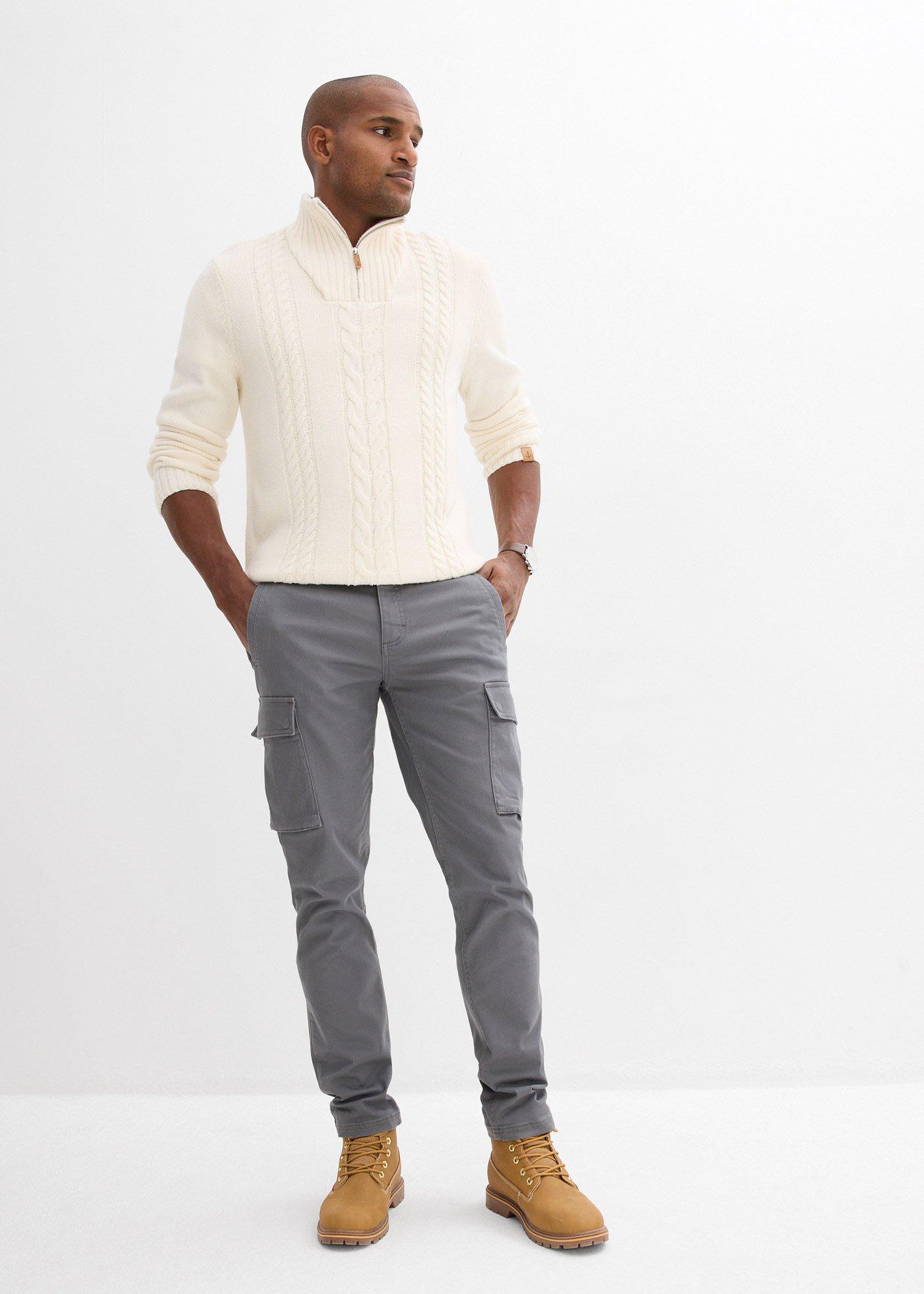 Spodnie z kieszeniami cargo, z czystej bawełny z domieszką stretchu, regular fit, straight - Bonprix