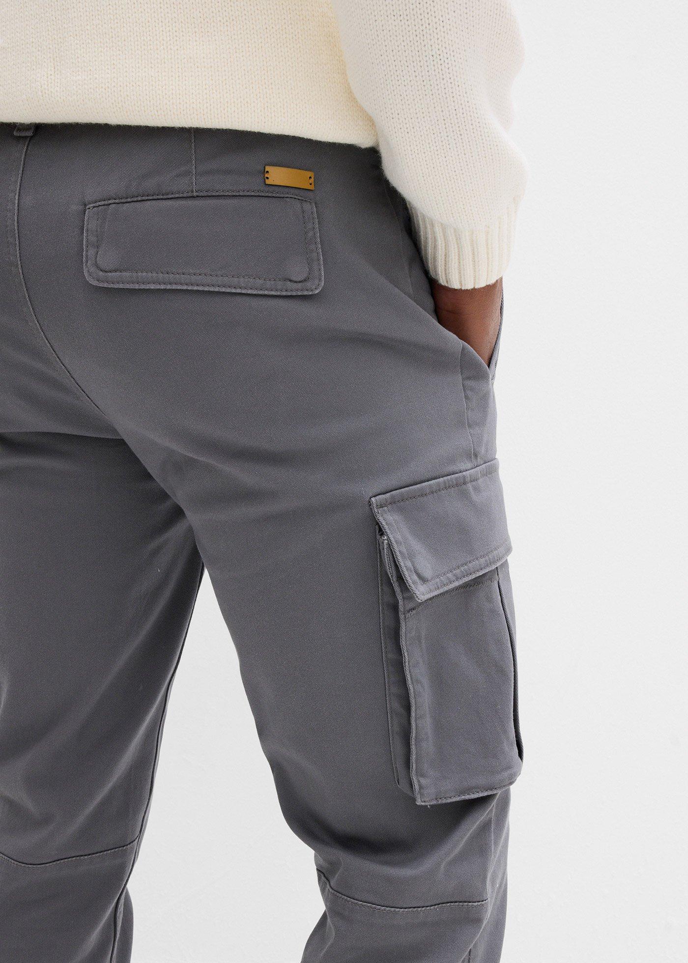 Spodnie z kieszeniami cargo, z czystej bawełny z domieszką stretchu, regular fit, straight - Bonprix
