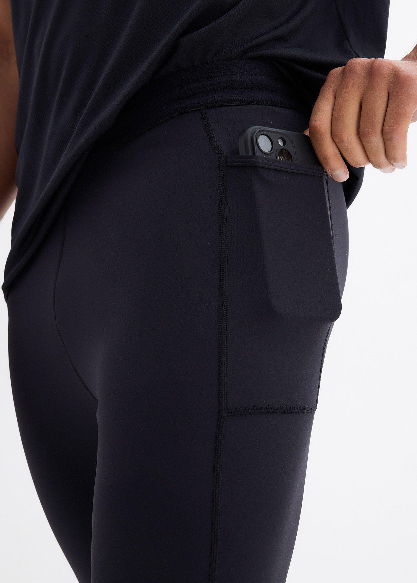 Komfortowe męskie legginsy do biegania z kieszonką na telefon - Bonprix
