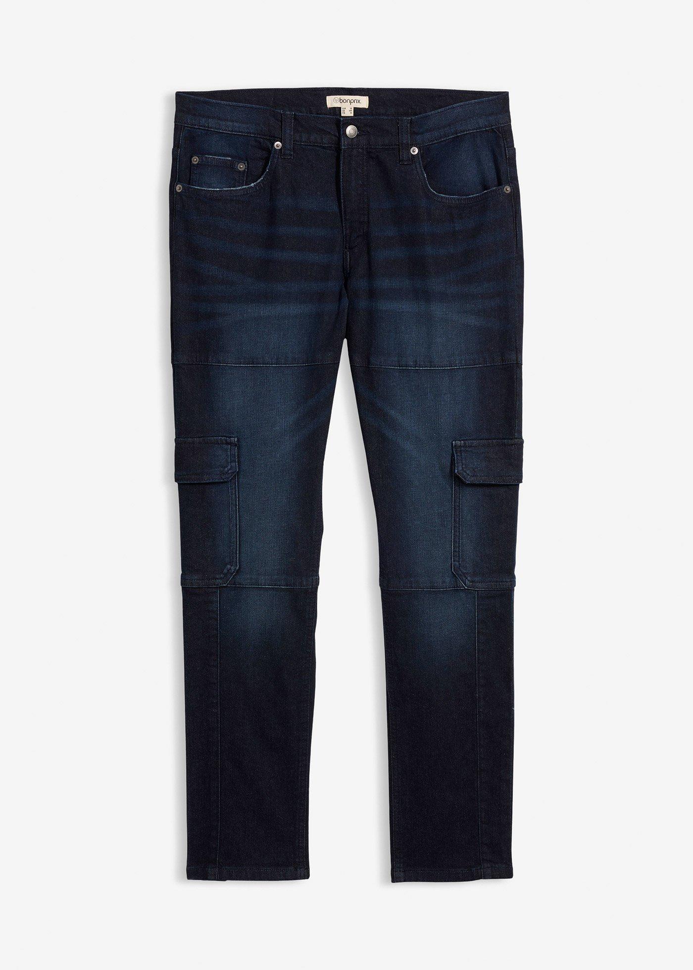 Jean slim extensible poches cargo, droit