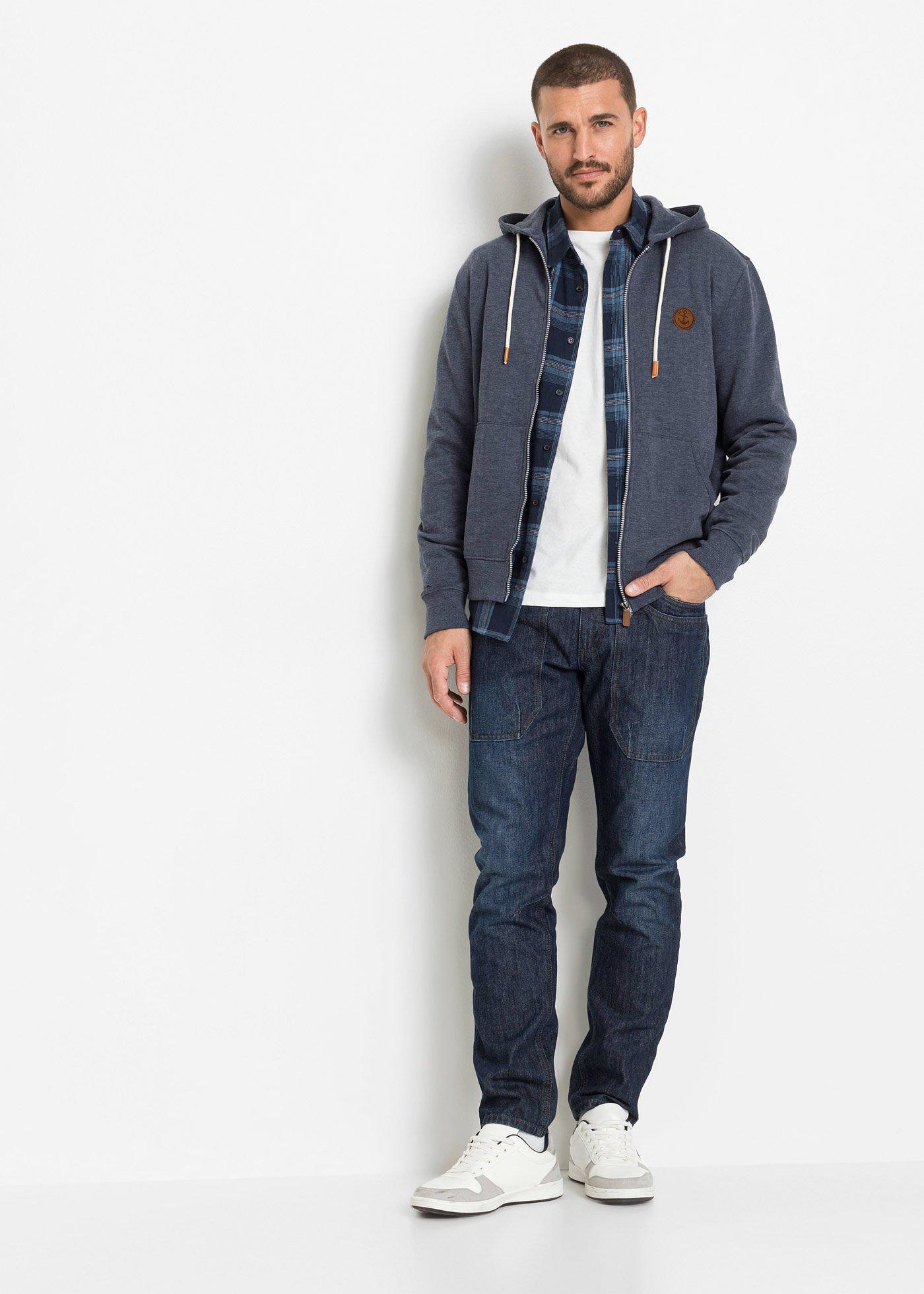 Bluza rozpinana z kapturem, z detalami ze sztucznej skóry - Bonprix