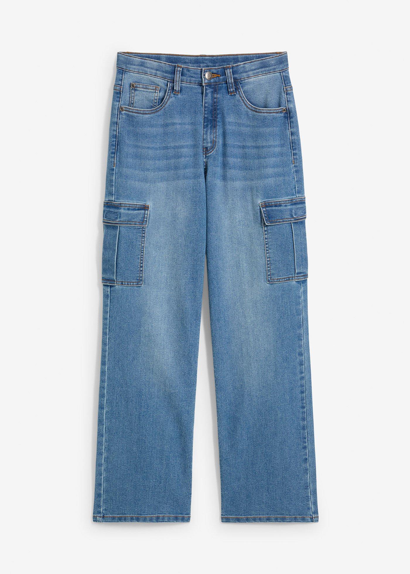 Dżinsy ze stretchem i regulowanym pasem o kroju loose fit, prosta nogawka - Bonprix