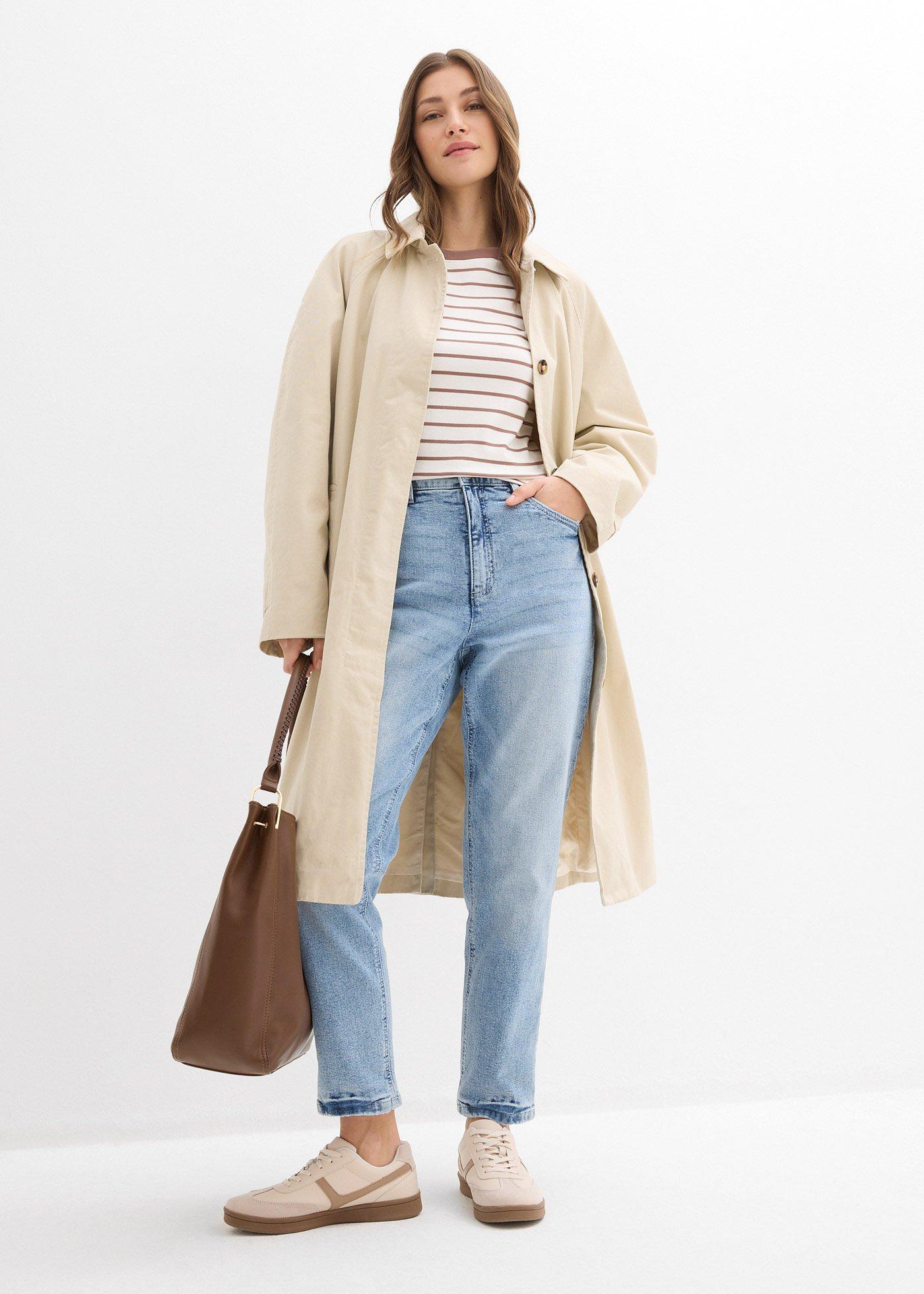 Dżinsy mom, high waist, low stretch, cropped - Bonprix