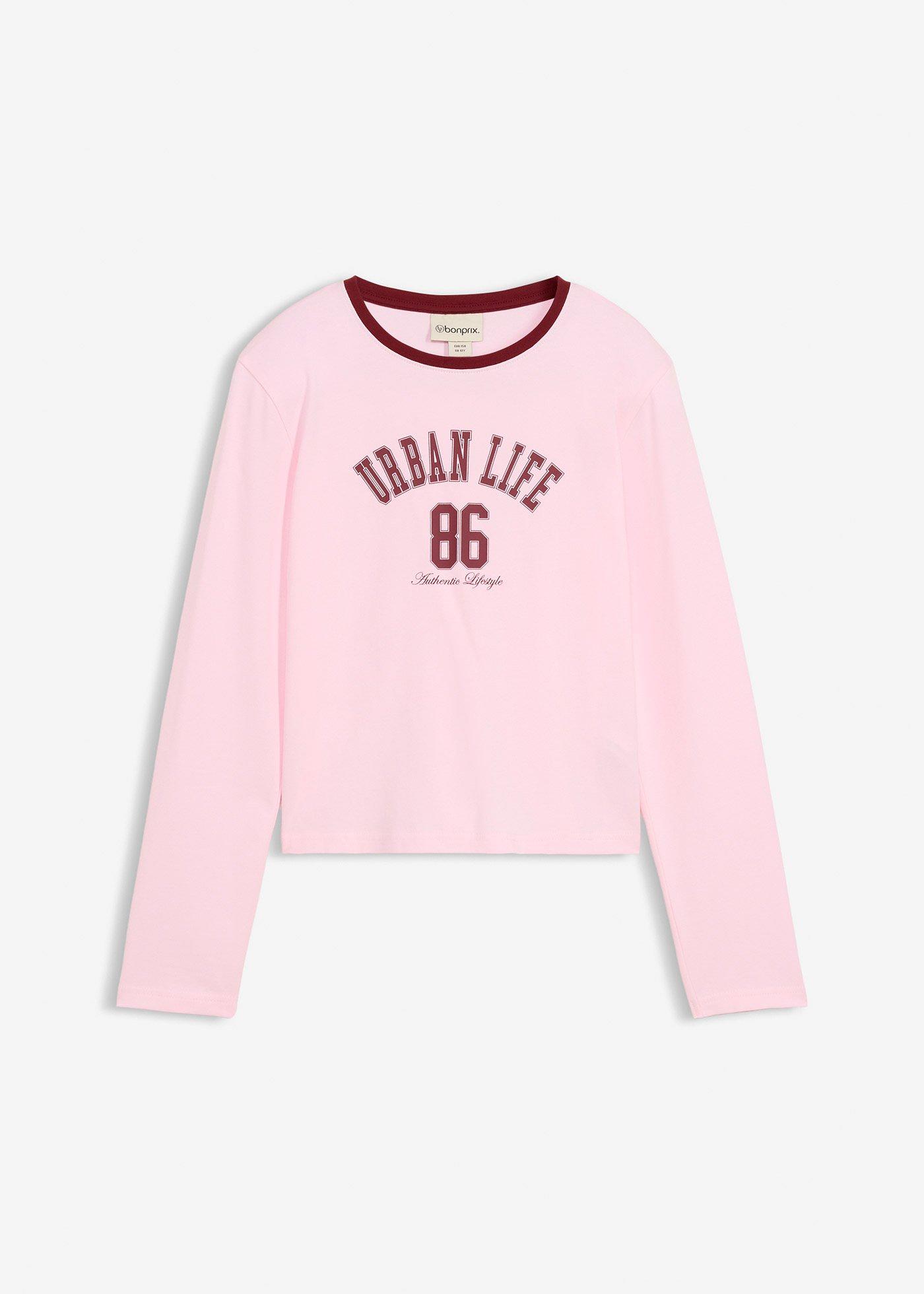 Krótka bluzka z długim rękawem z elastycznej mieszanki bawełny organicznej - Bonprix