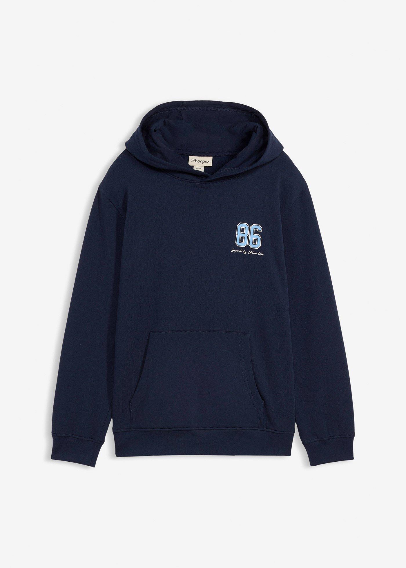 Bluza z kapturem z czystej bawełny organicznej, z dużym nadrukiem na plecach, krój loose fit - Bonprix