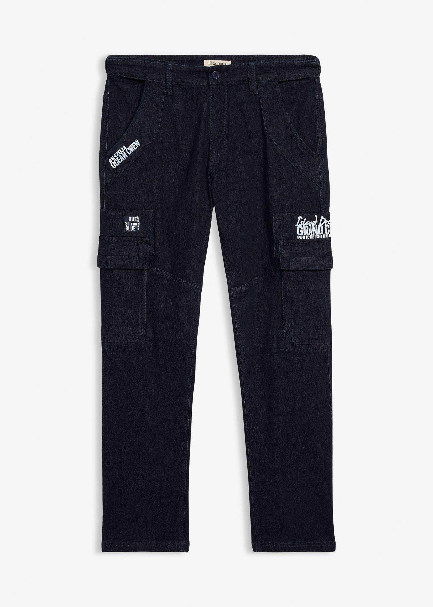 Jean cargo extensible loose taille élastiquée, droit