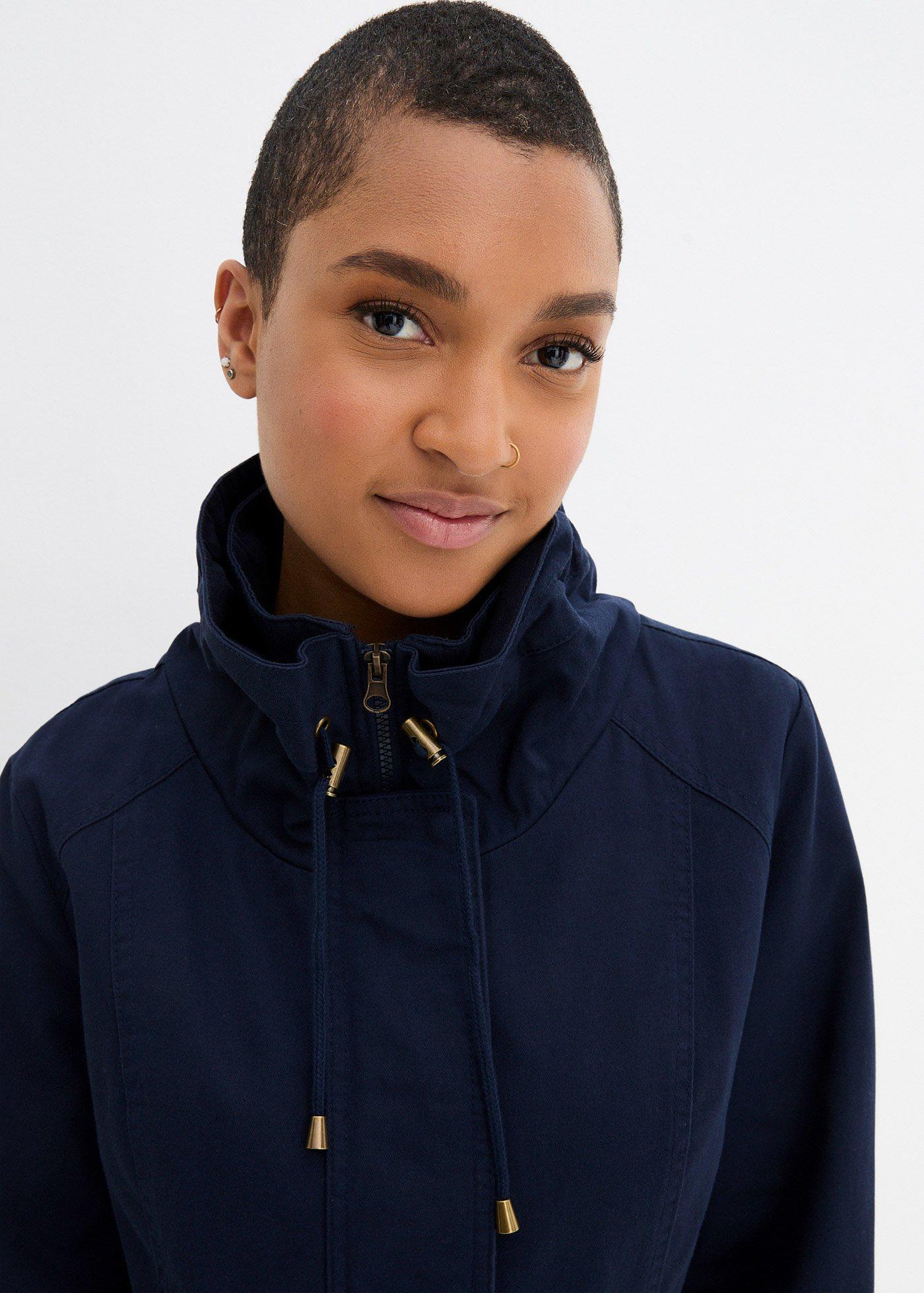 Taliowana krótka parka bawełniana ze stójką - Bonprix