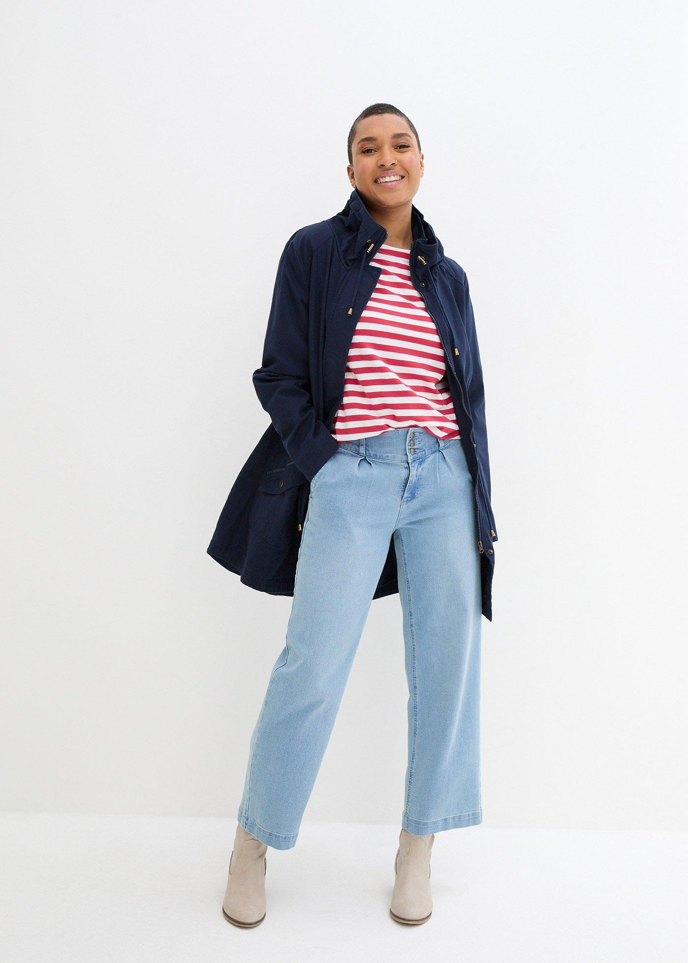 Taliowana krótka parka bawełniana ze stójką - Bonprix