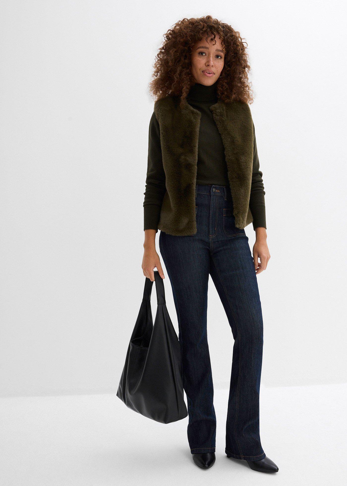 Dżinsy o kroju bootcut, high waist, z wygodnym pasem - Bonprix