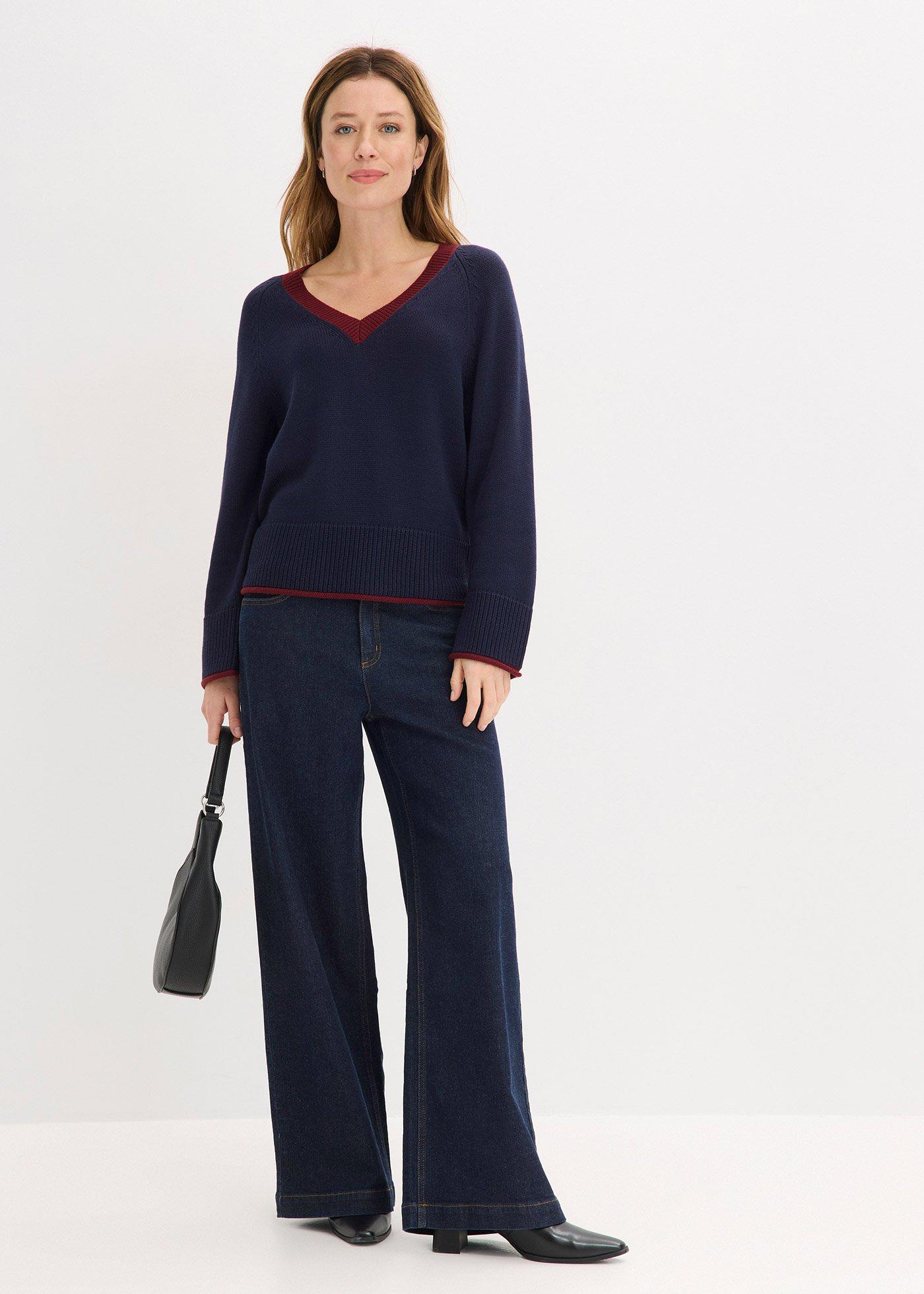 Sweter z kontrastującymi paskami - Bonprix