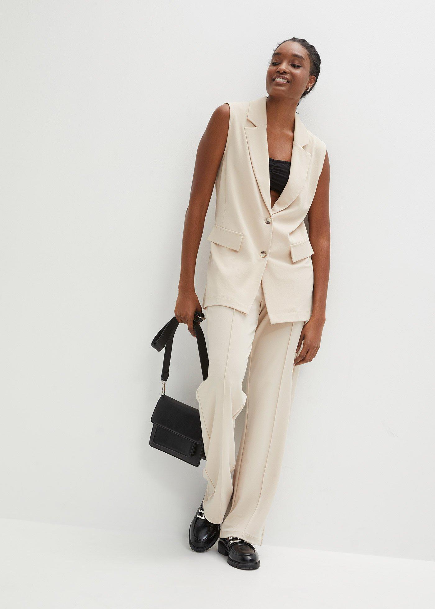 Spodnie z elastyczną gumką w talii z grubej dzianiny interlock - Bonprix