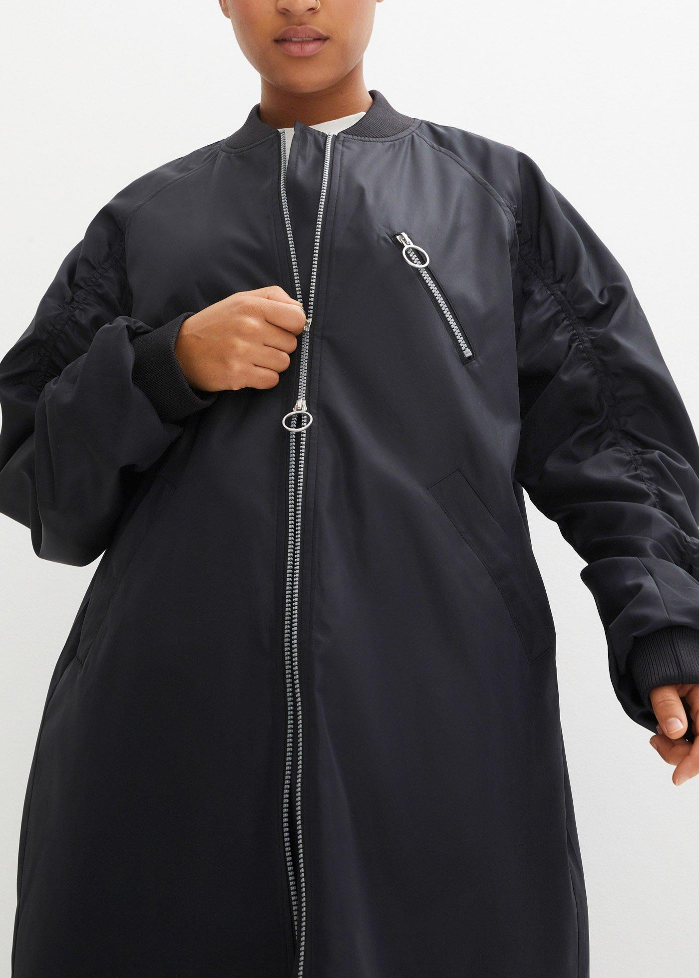 Płaszcz w stylu bomberki z dzianinowym kołnierzykiem - Bonprix