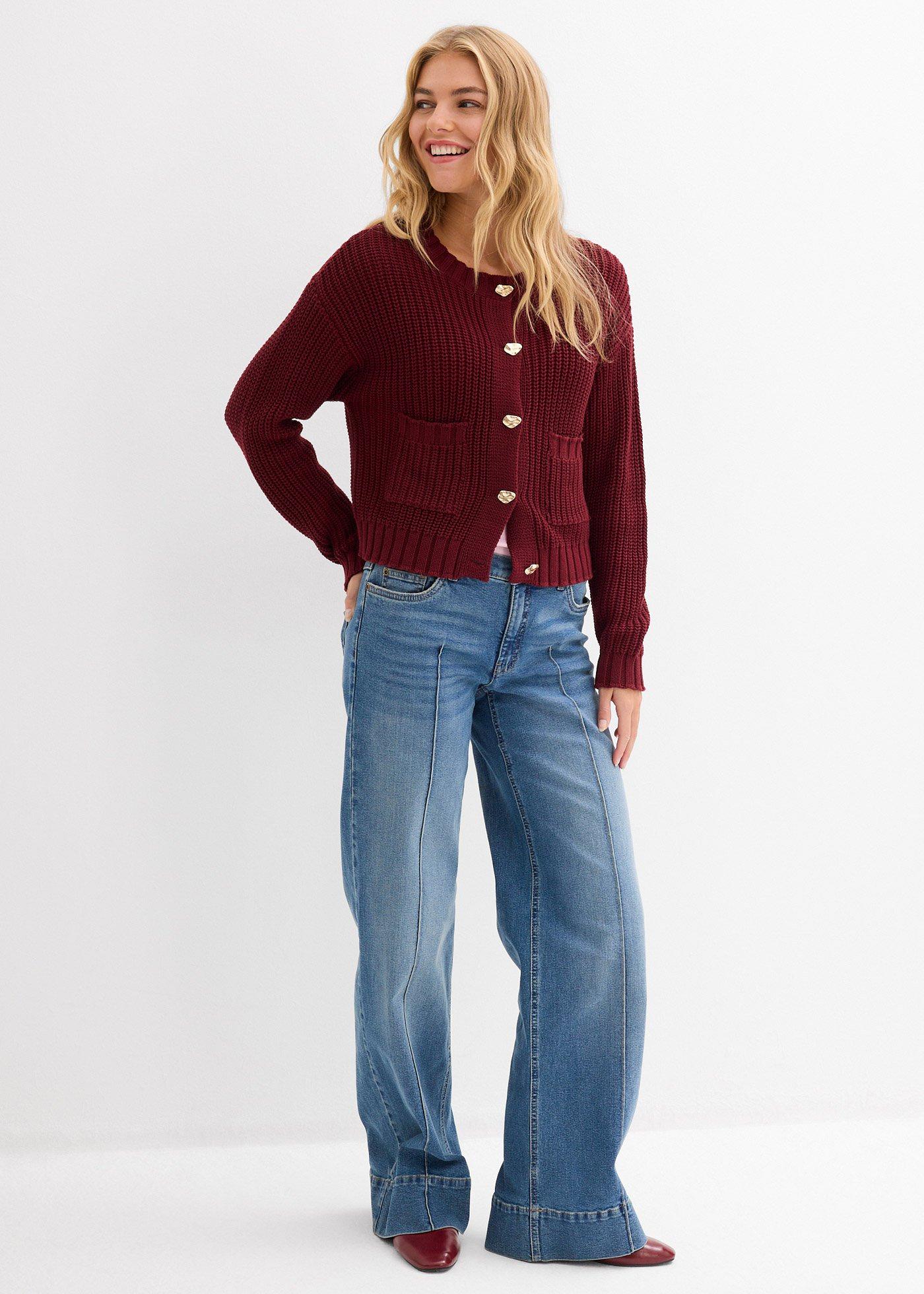 Gruby sweter z ozdobnymi guzikami - Bonprix