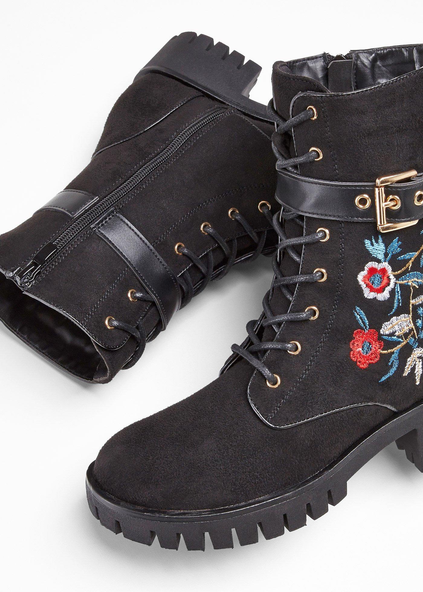 Kozaki sznurowane z haftem - Bonprix