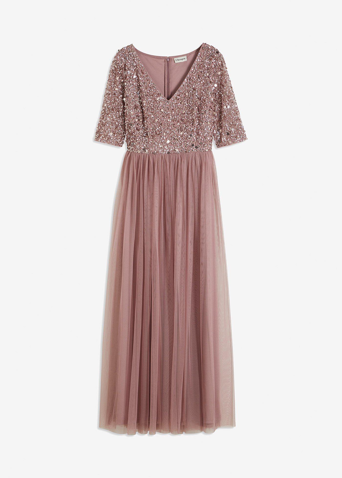 Robe de soirée en tulle avec haut brodé de sequins