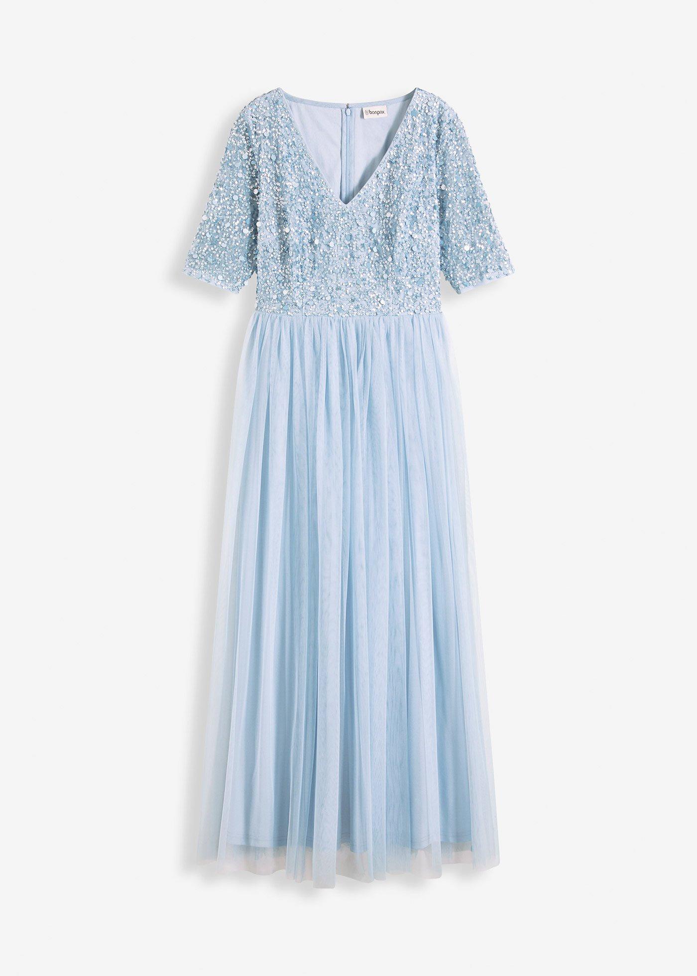 Rochie de seară din tul delicat, brodată cu paiete