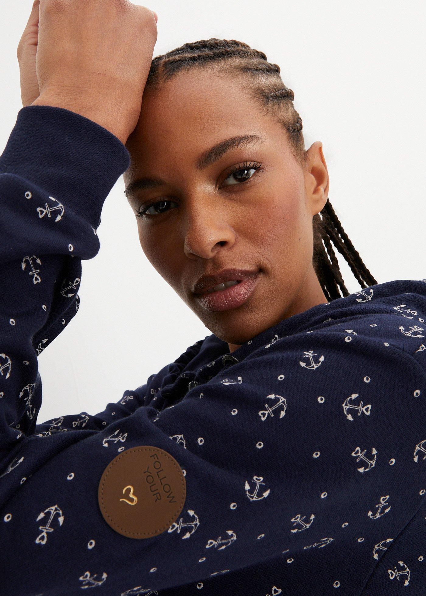 Bluza z kapturem i zamkiem, z czystej bawełny - Bonprix