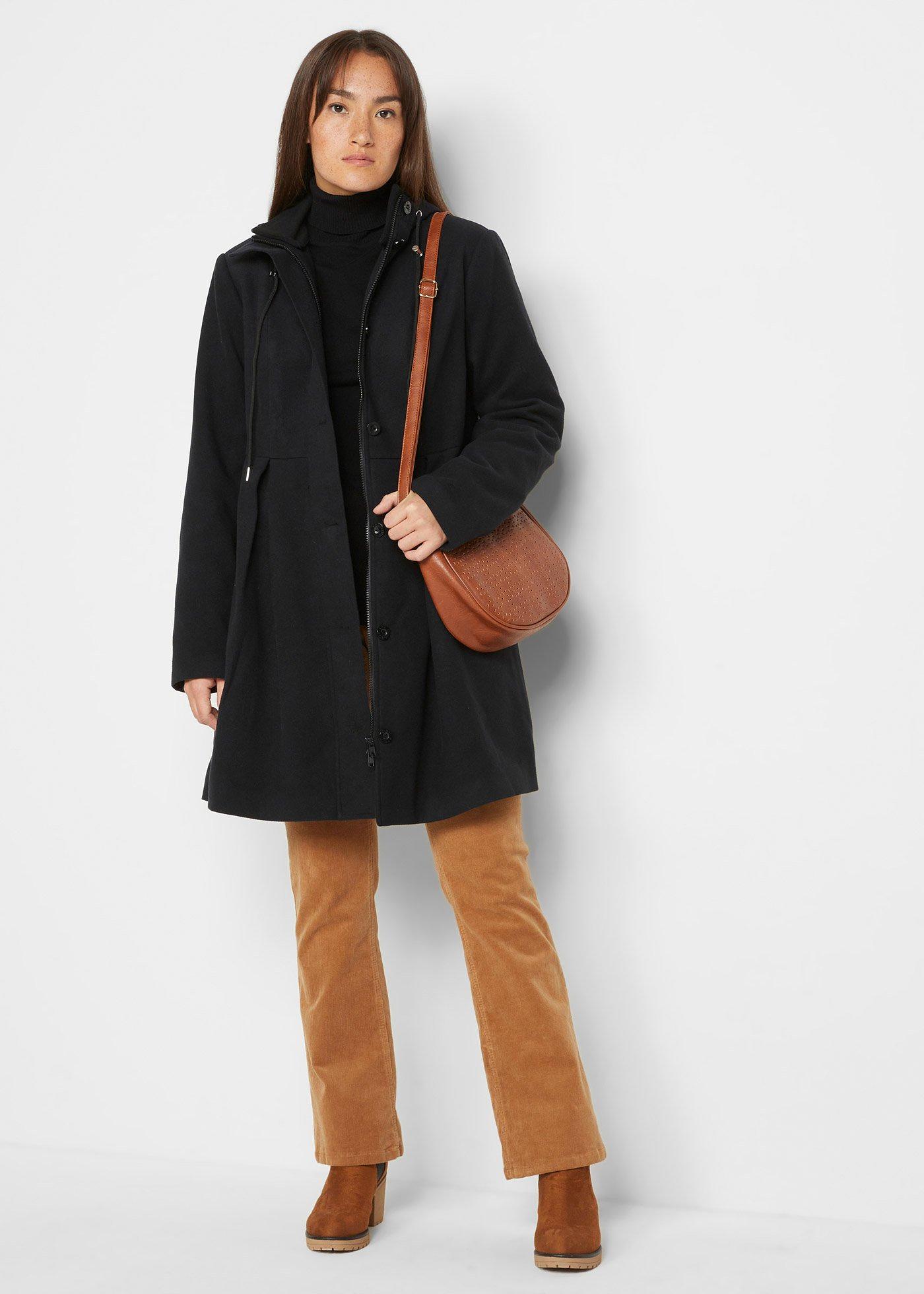 Płaszcz z kapturem i zakładkami - Bonprix