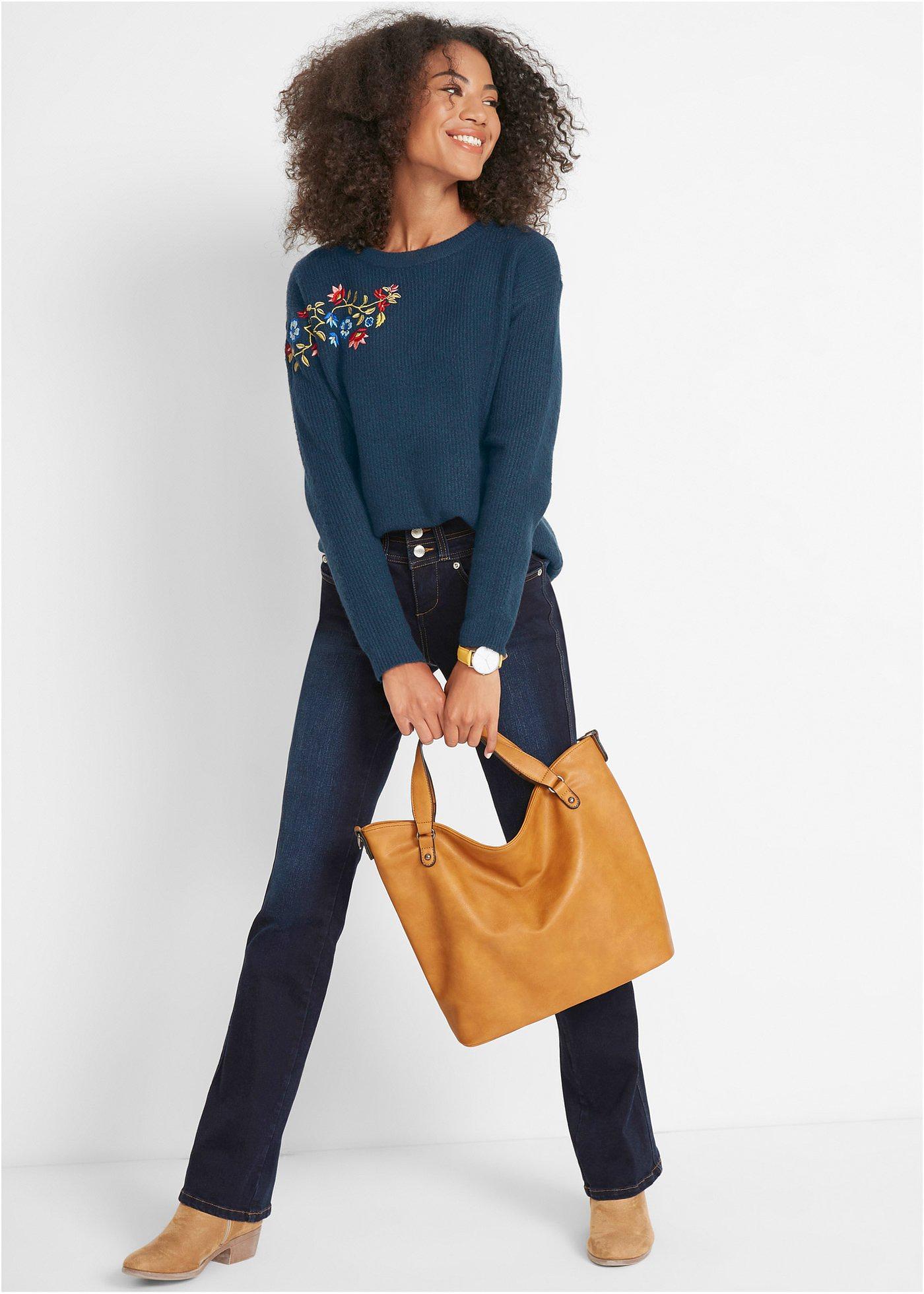 Modelujące dżinsy, krój bootcut, high waist - Bonprix