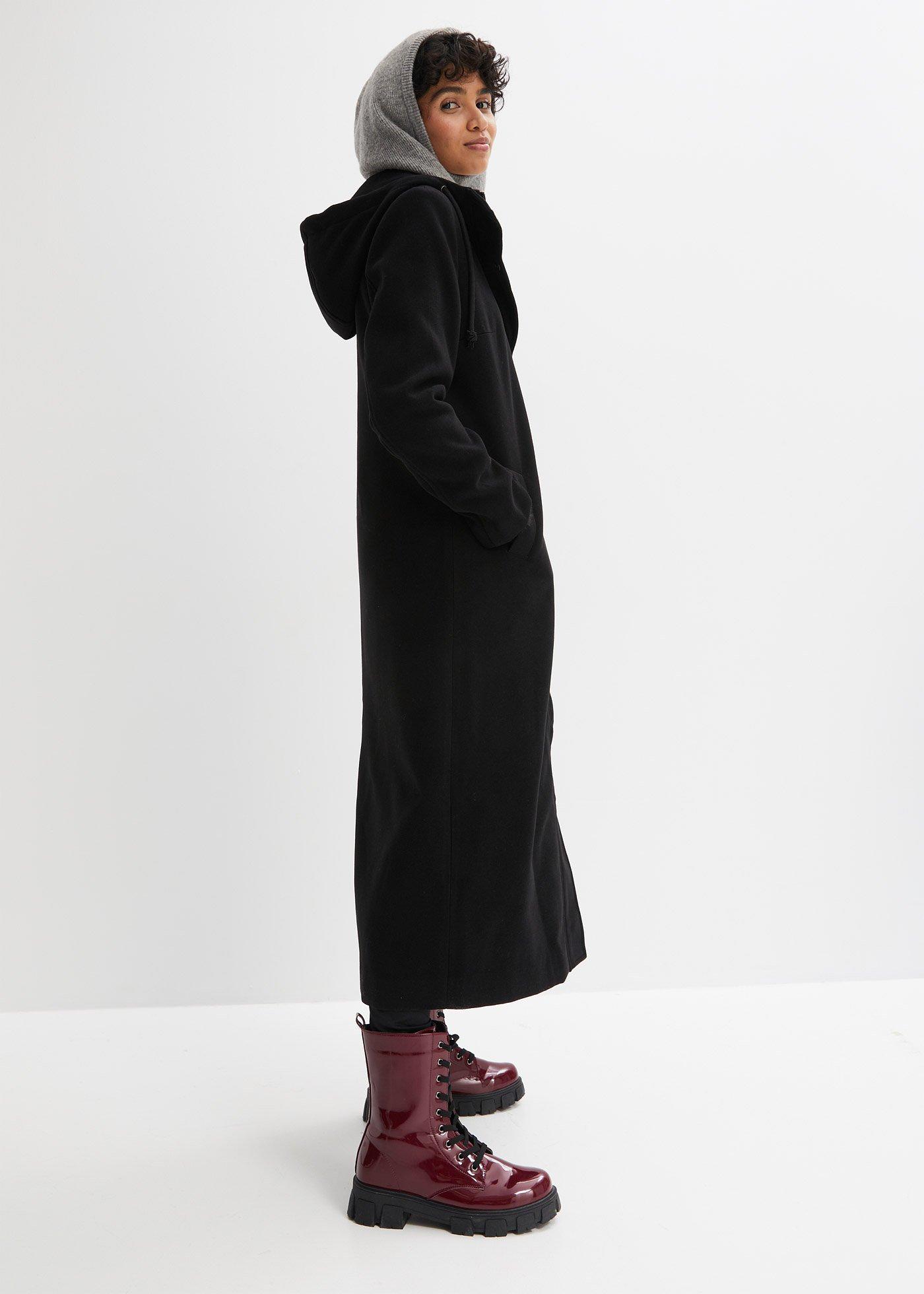 Długi płaszcz z materiału w optyce wełny - Bonprix