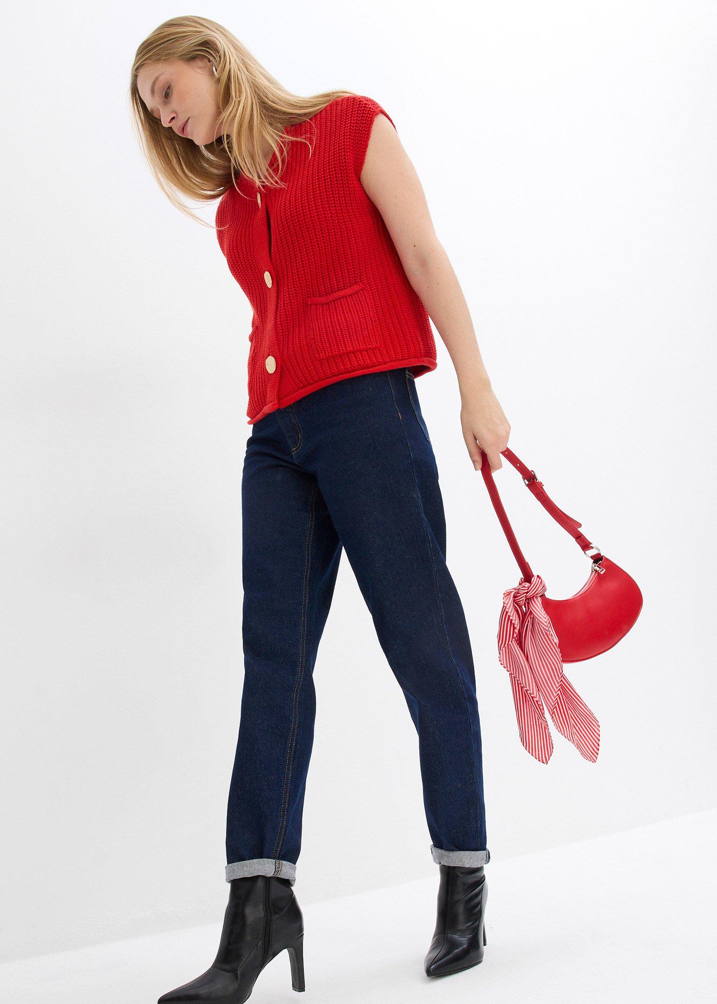 Jeansy mom, high waist, cropped - Bonprix