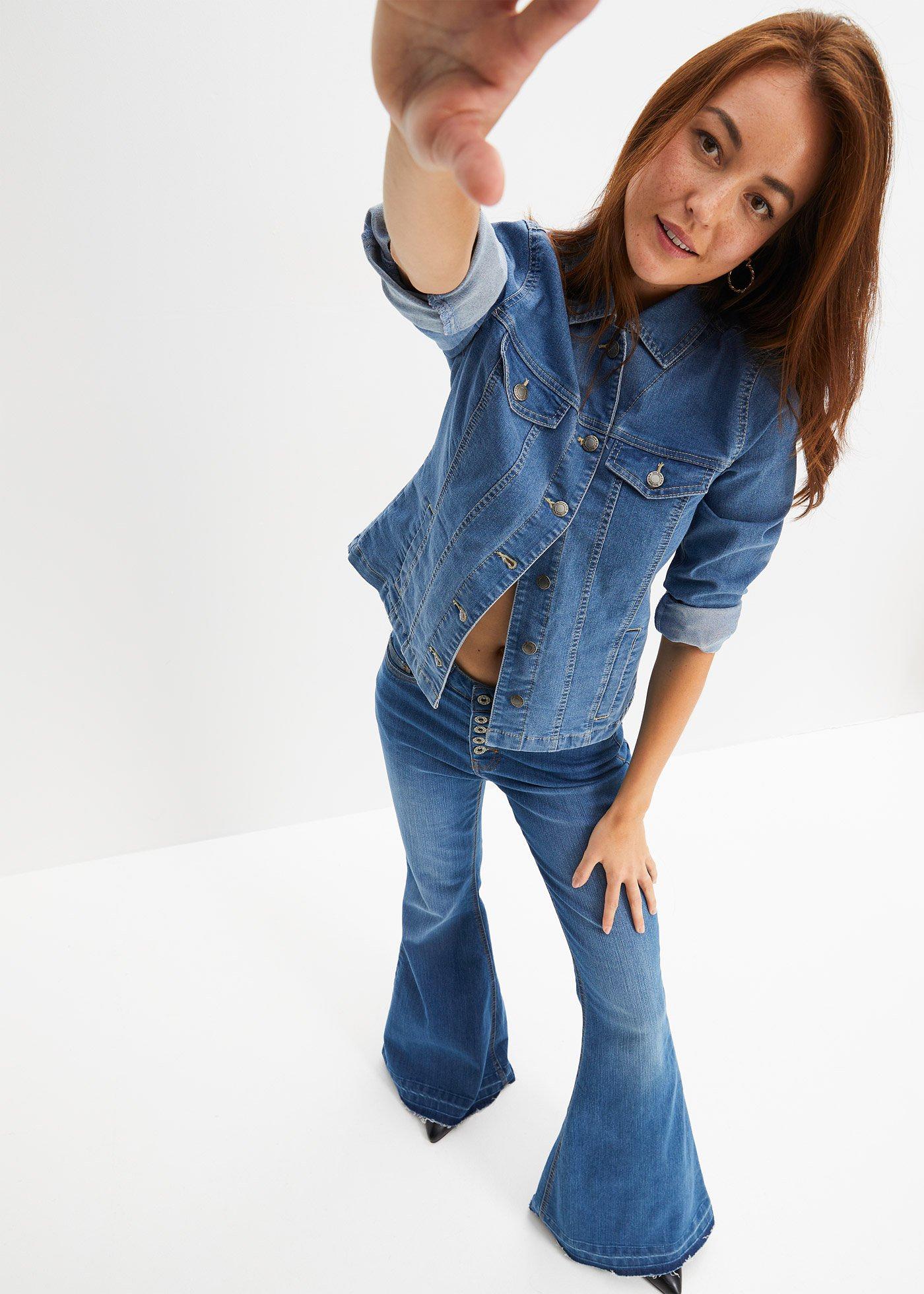 Dżinsy dzwony z dołem nogawek bez obszycia - Bonprix