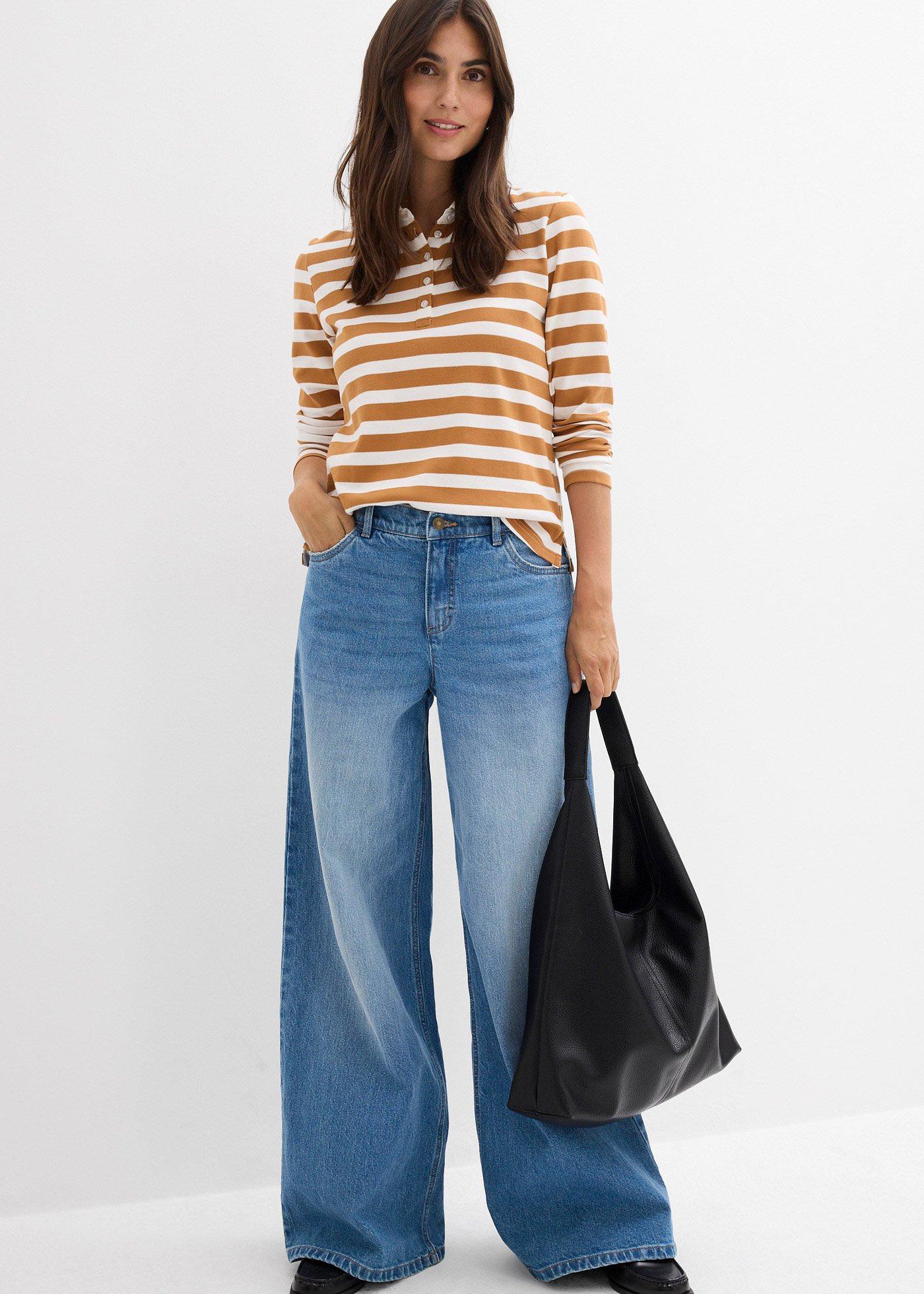 Jeansy wide leg, mid waist - Bonprix
