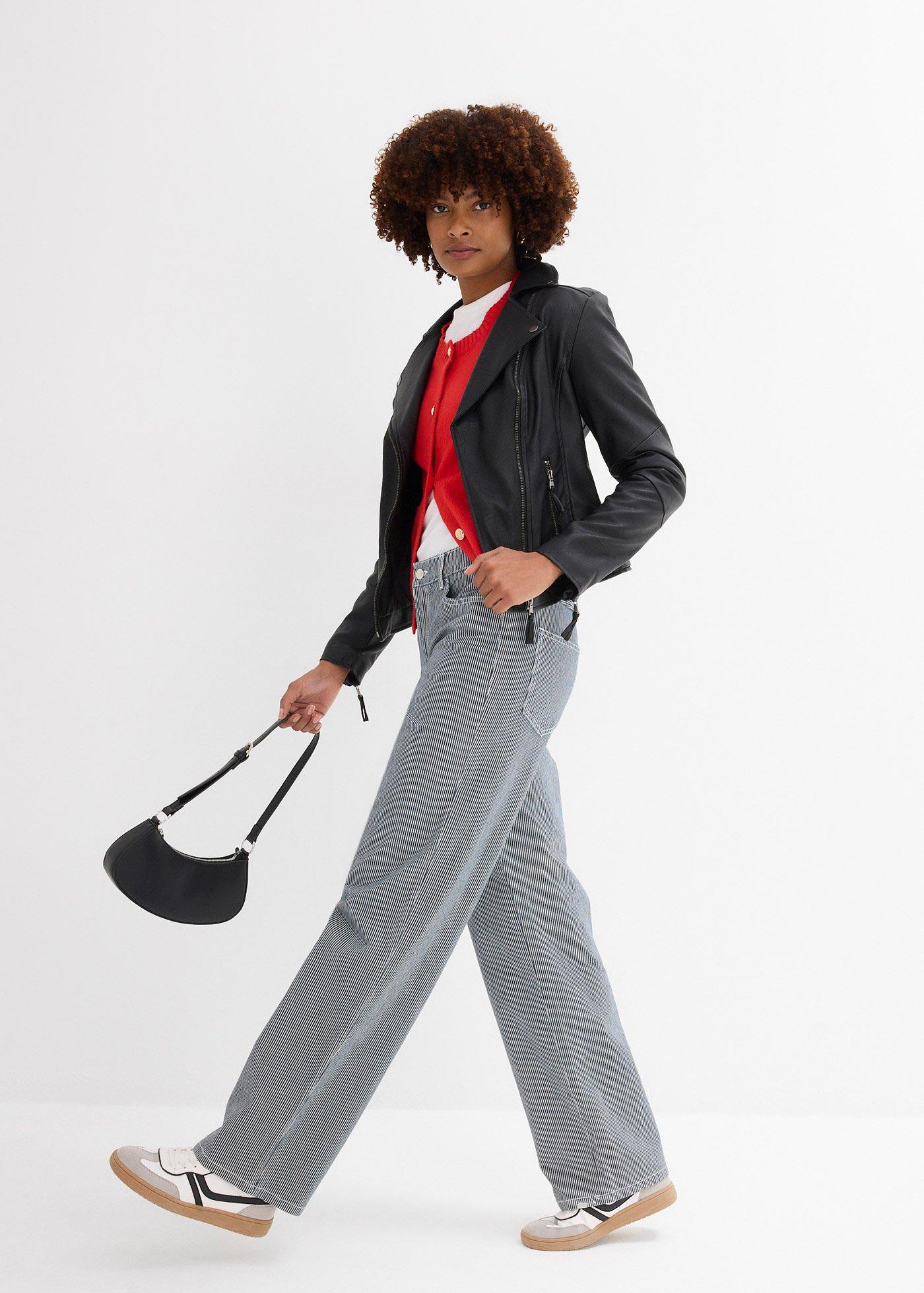 Dżinsy straight o luźnym kroju, high waist, w paski - Bonprix