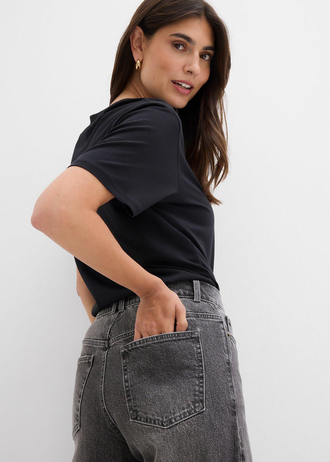 Jeansy wide leg, mid waist - Bonprix
