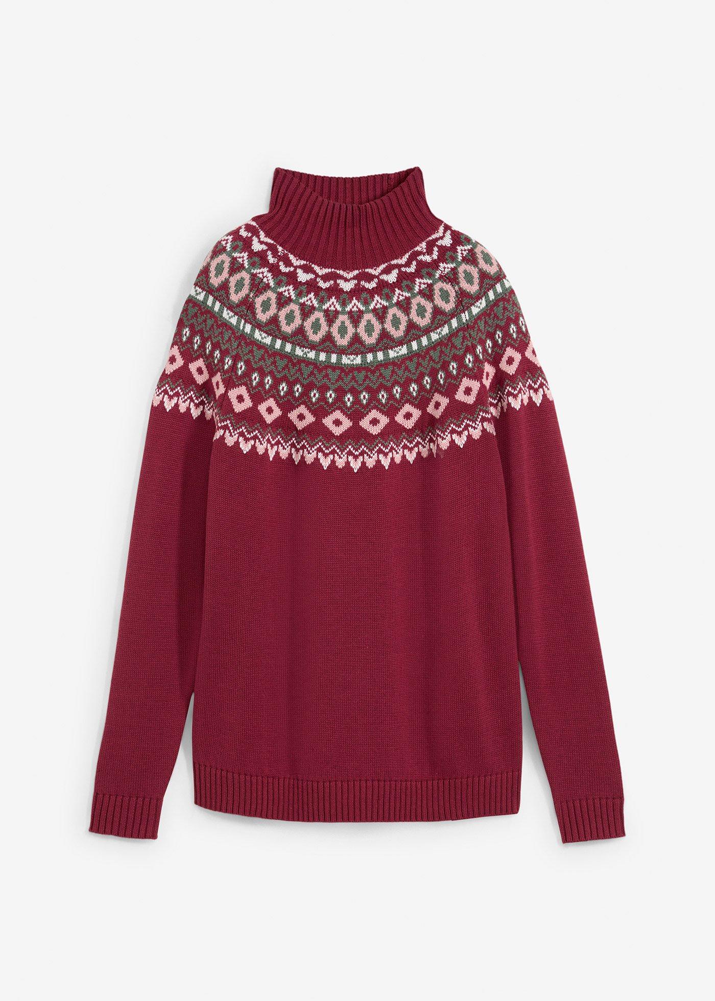 Pulover norvegian cu guler înalt, din material cu bumbac