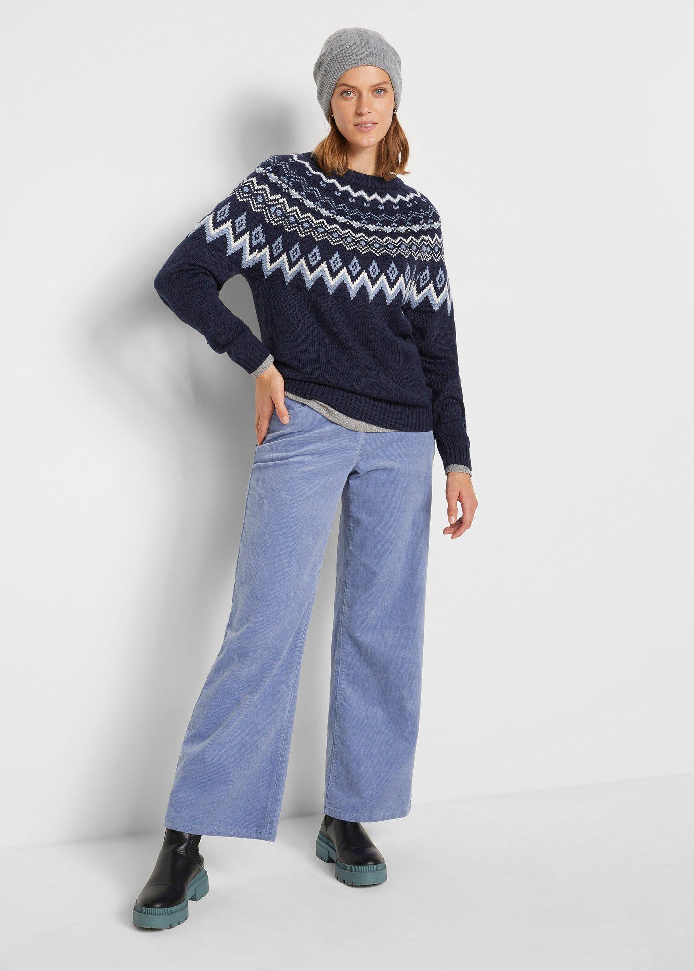 Sweter z płytkim dekoltem, w norweski wzór - Bonprix